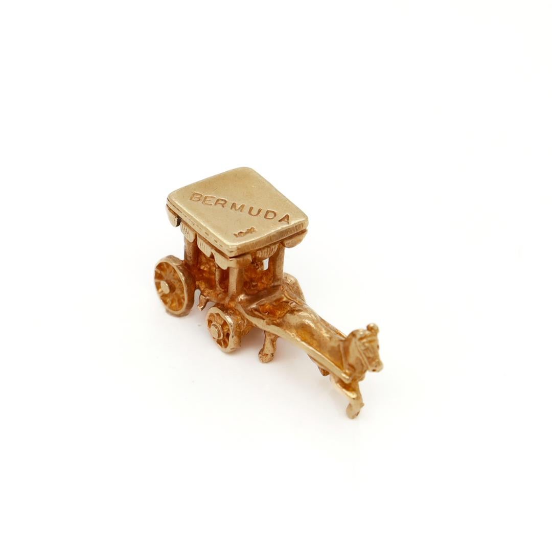 Vintage Bermuda 10k Gold Charm of a Horse Drawn Carriage For Sale 5