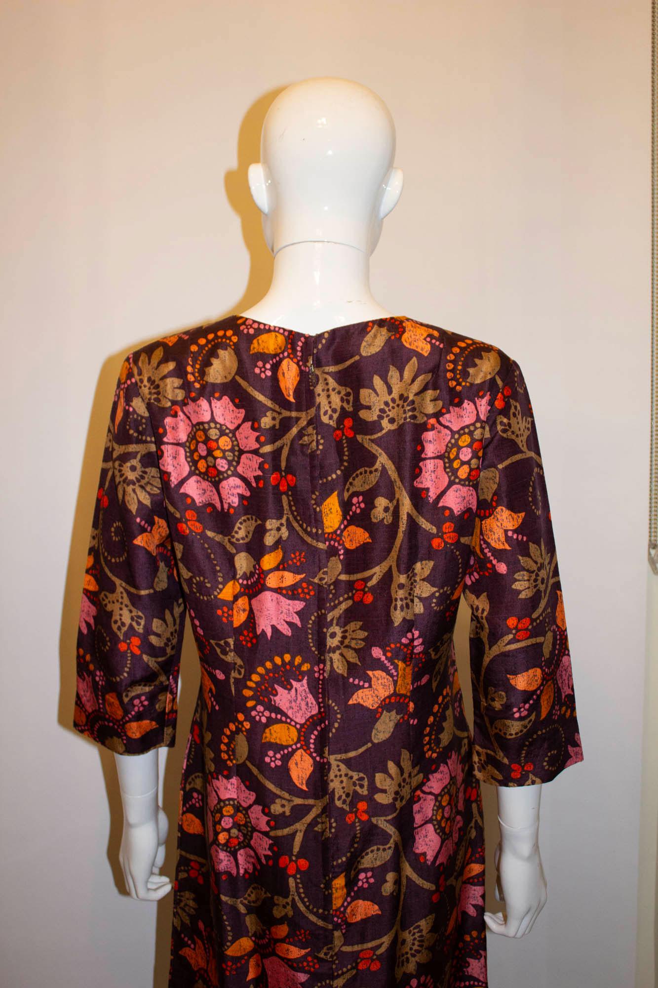 Black Vintage Bernard Freres Silk Dress in Liberty Print For Sale