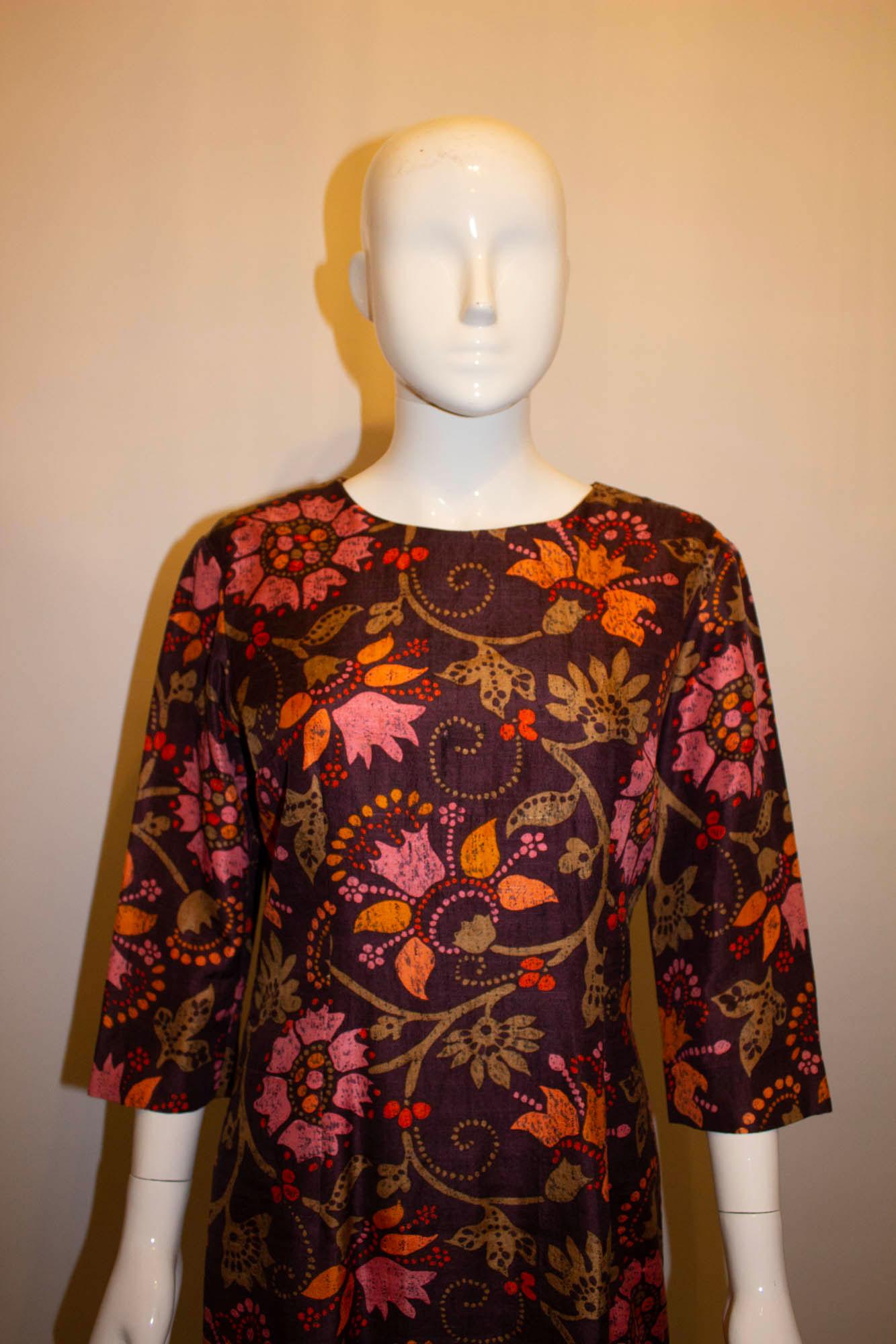 Vintage Bernard Freres Silk Dress in Liberty Print In Good Condition For Sale In London, GB
