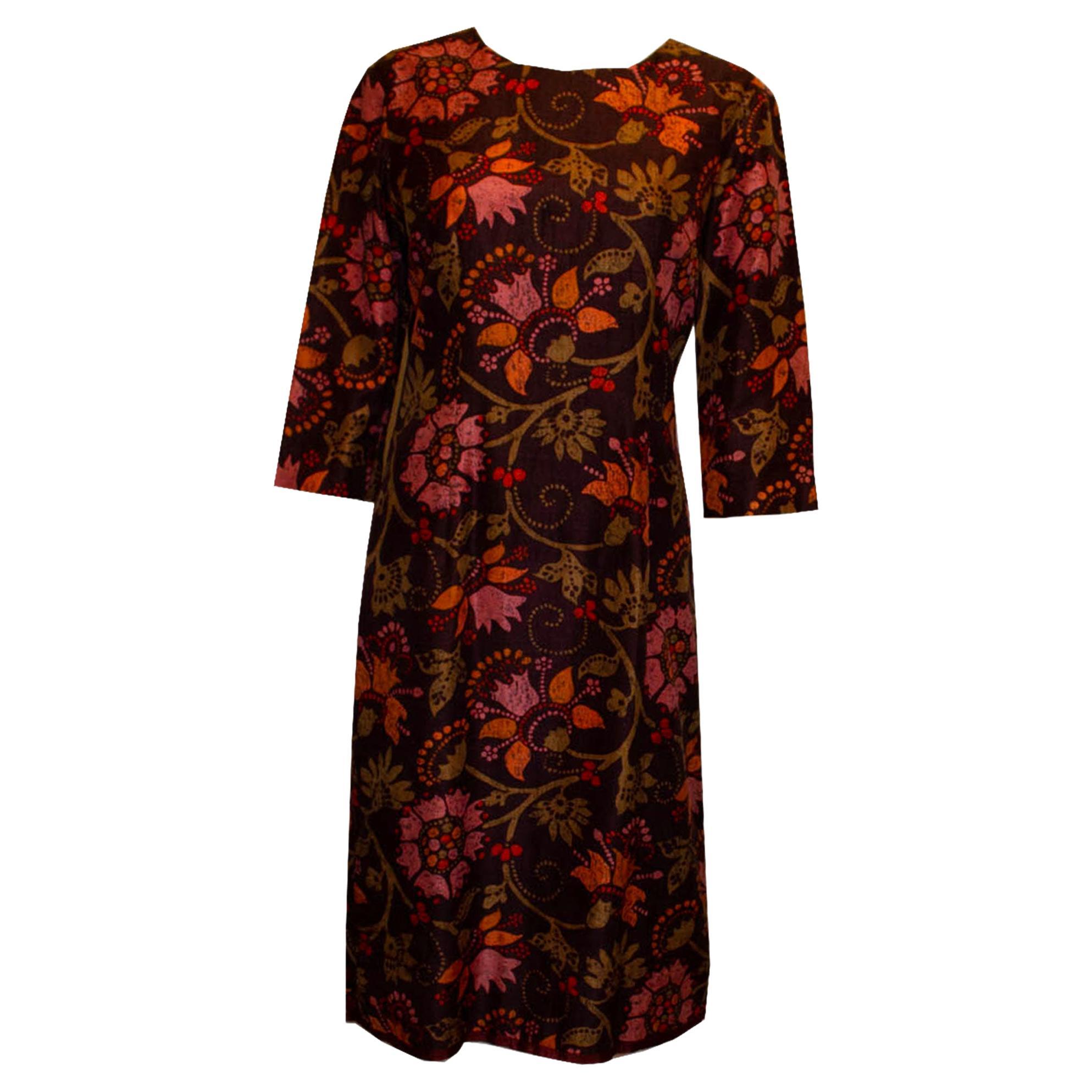Vintage Bernard Freres Silk Dress in Liberty Print For Sale