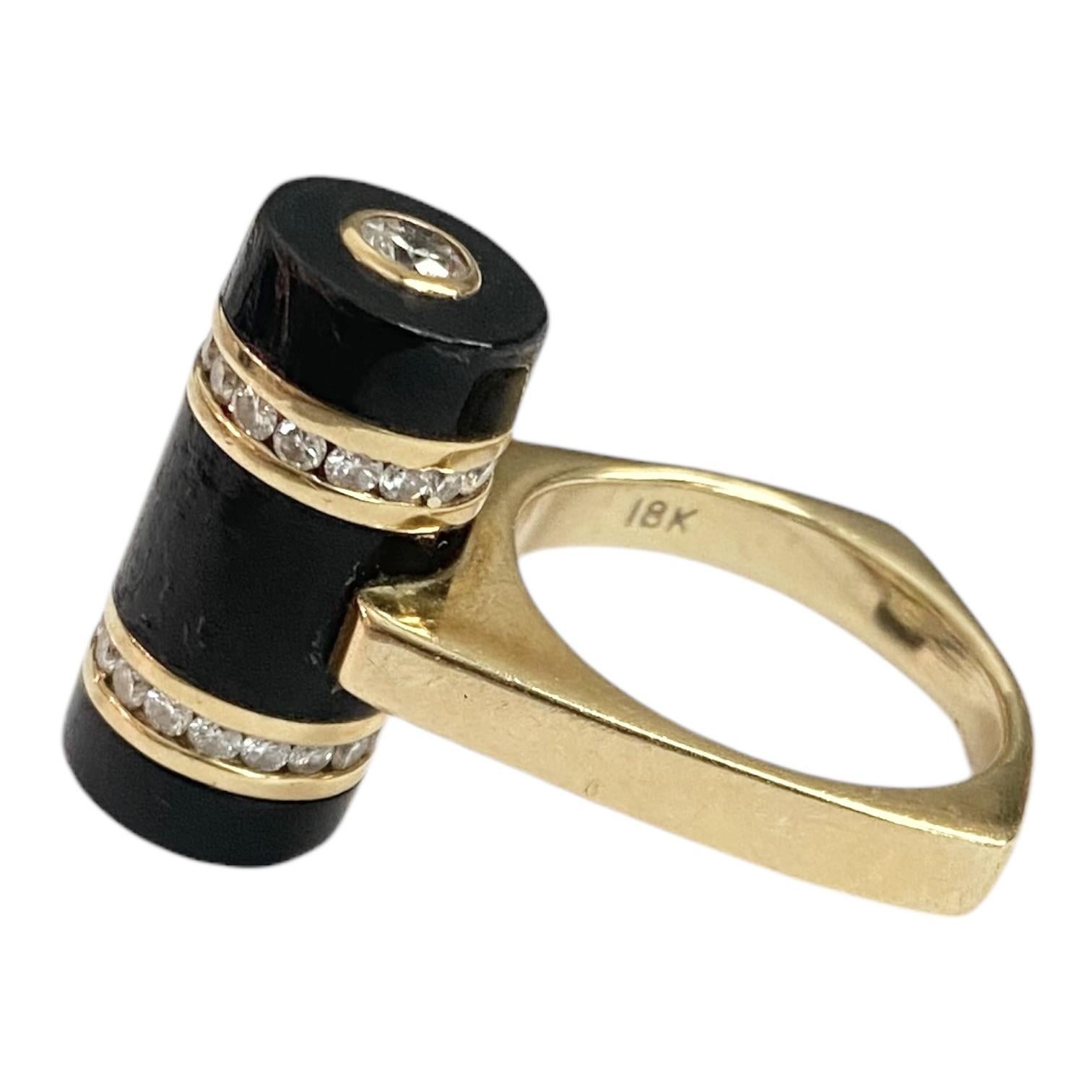 Contemporary Vintage Bernard K Passman 18K Gold Black Coral & Diamond Ring For Sale