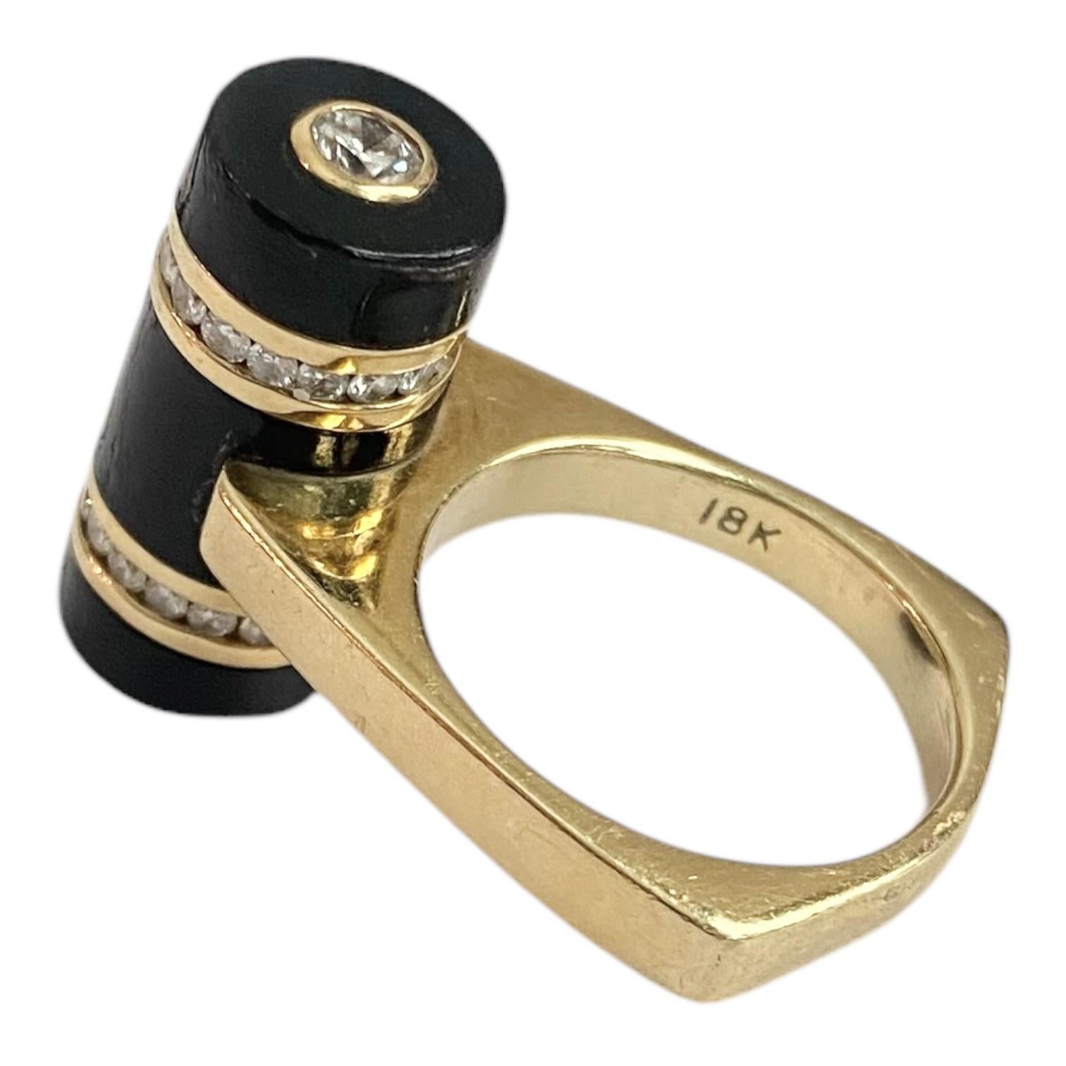 Mixed Cut Vintage Bernard K Passman 18K Gold Black Coral & Diamond Ring For Sale