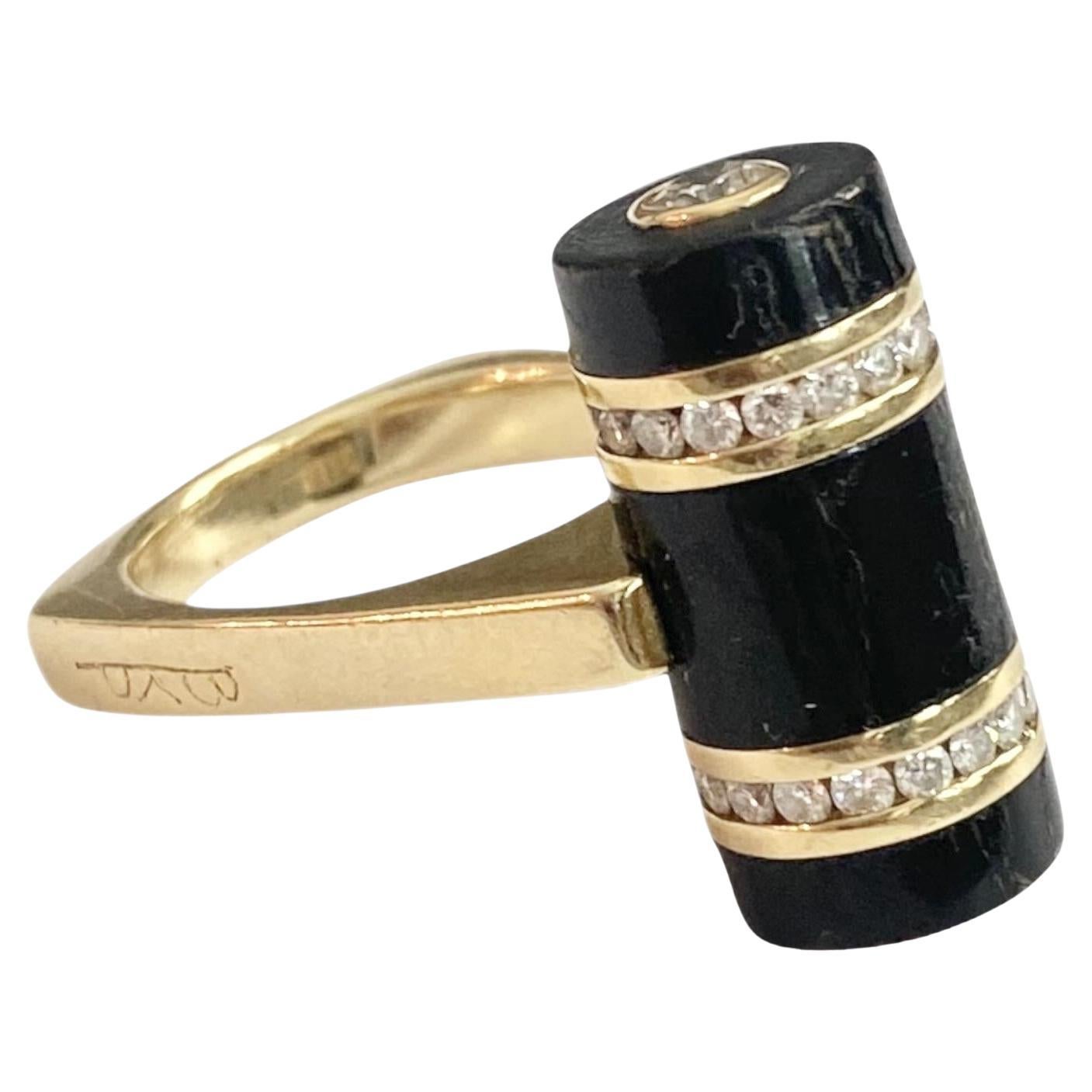 Vintage Bernard K Passman 18K Gold Black Coral & Diamond Ring For Sale
