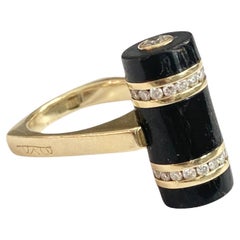Vintage Bernard K Passman 18K Gold Black Coral & Diamond Ring