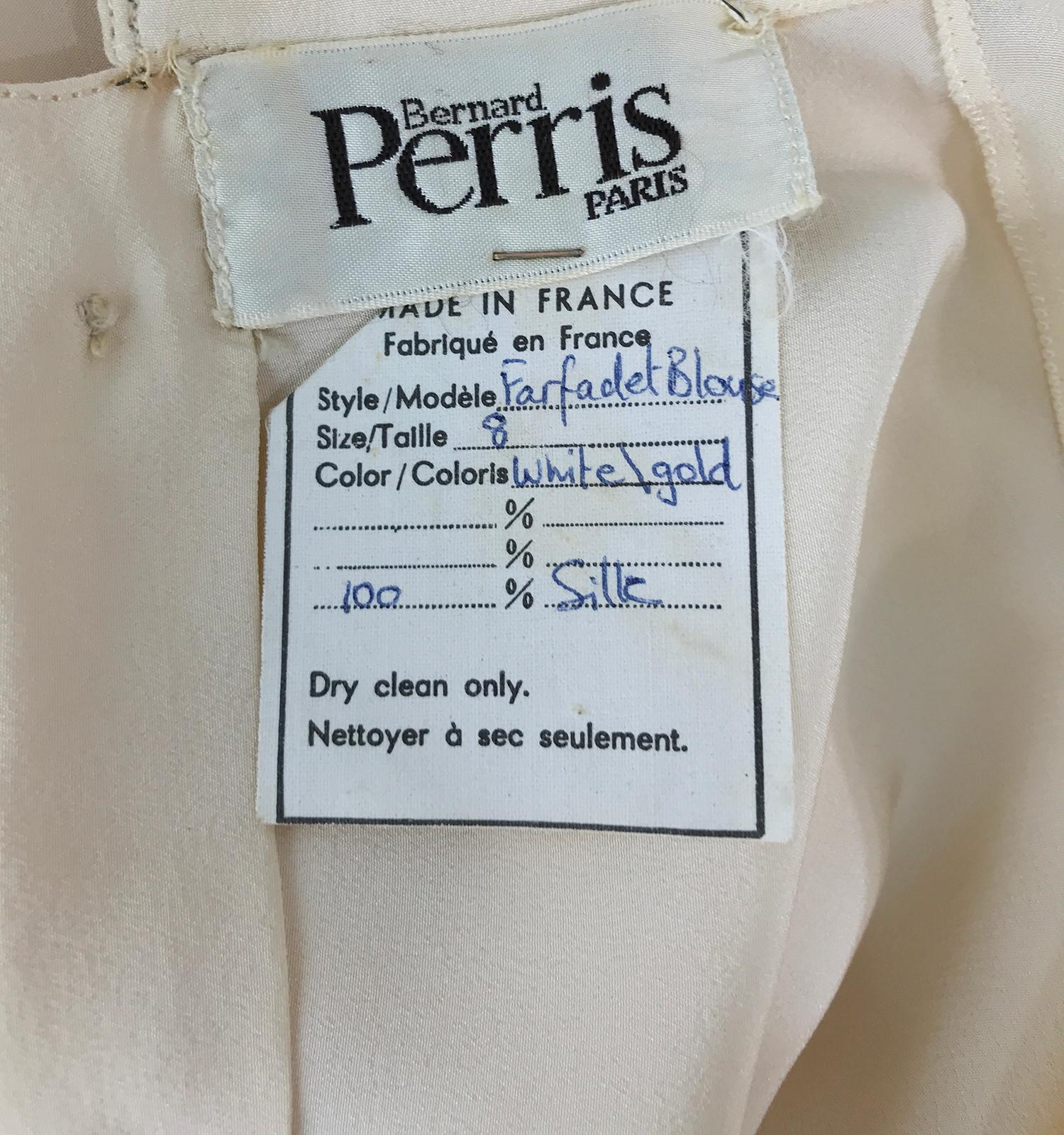 Vintage Bernard Perris Cream Silk Metallic Thread Peek a Boo Blouse 1980s For Sale 2