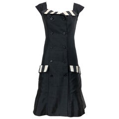 Vintage Bernard Perris Size 12 Black and White Striped 1990s Silk Dress