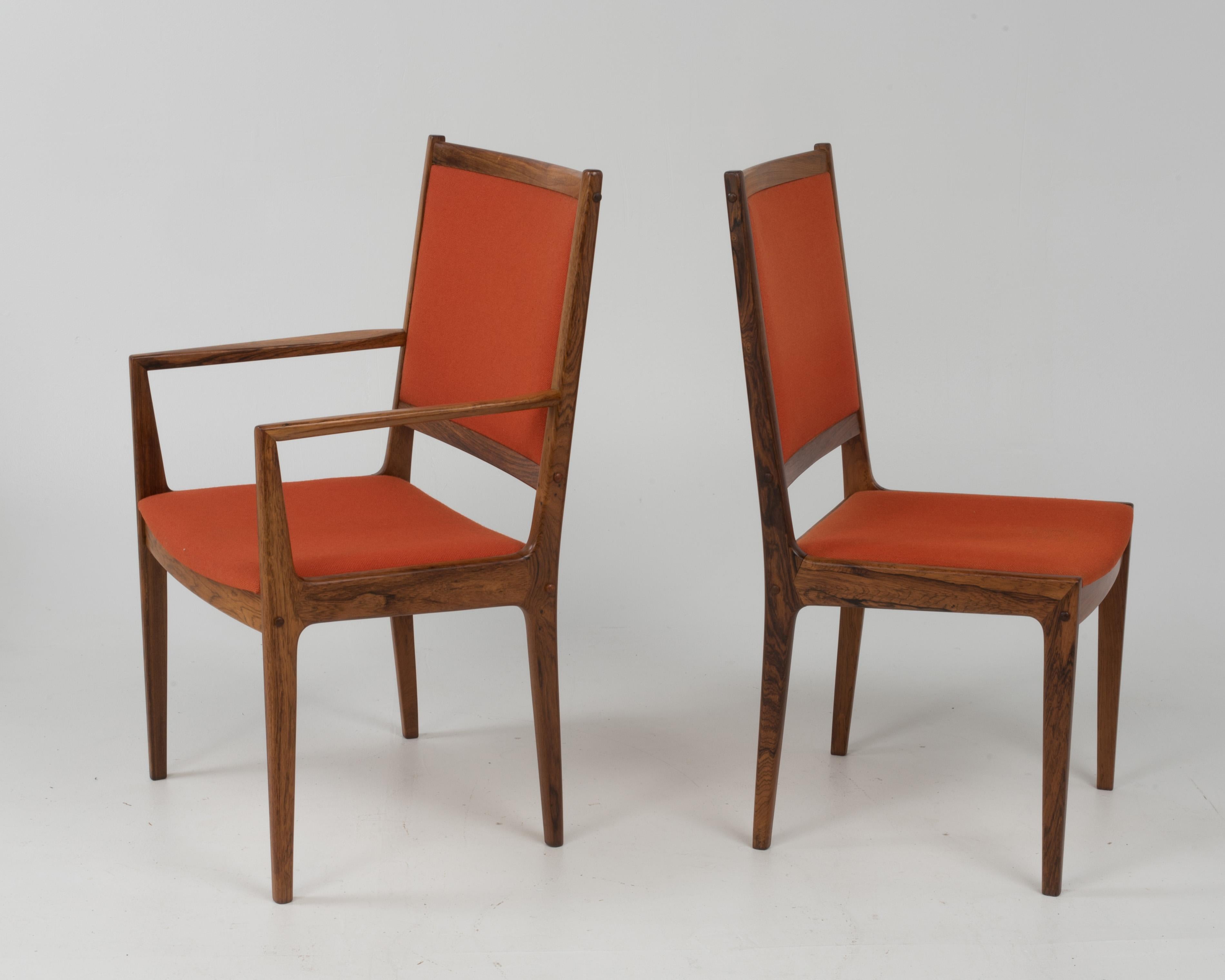 Vintage Bernhard Pedersen & Son Danish Modern Rosewood Dining Chairs, Set of Six 6