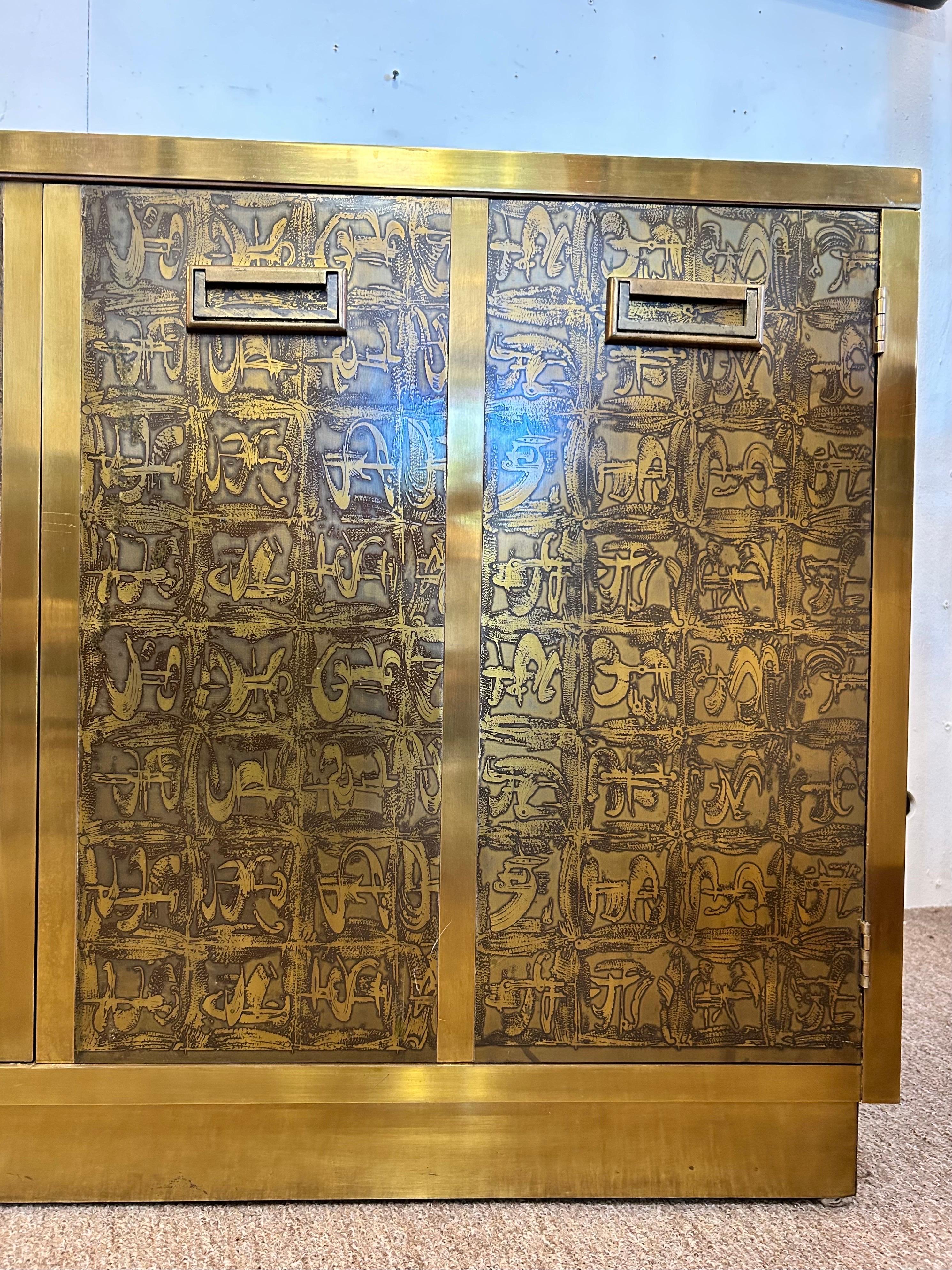Vintage Bernhard Rohne Mastercraft 1970's Acid Etched Two Door Cabinet Console 3