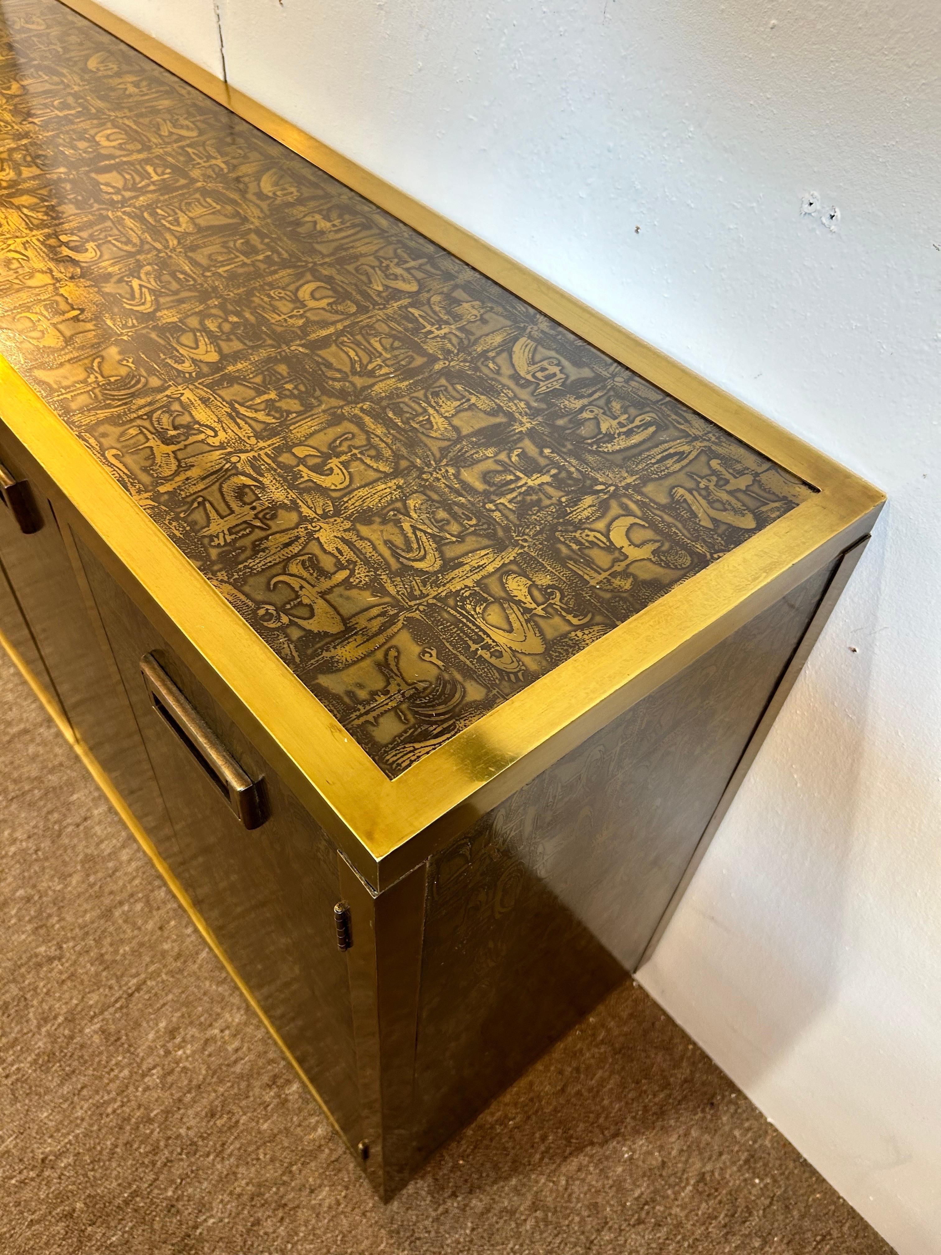 Vintage Bernhard Rohne Mastercraft 1970's Acid Etched Two Door Cabinet Console 4