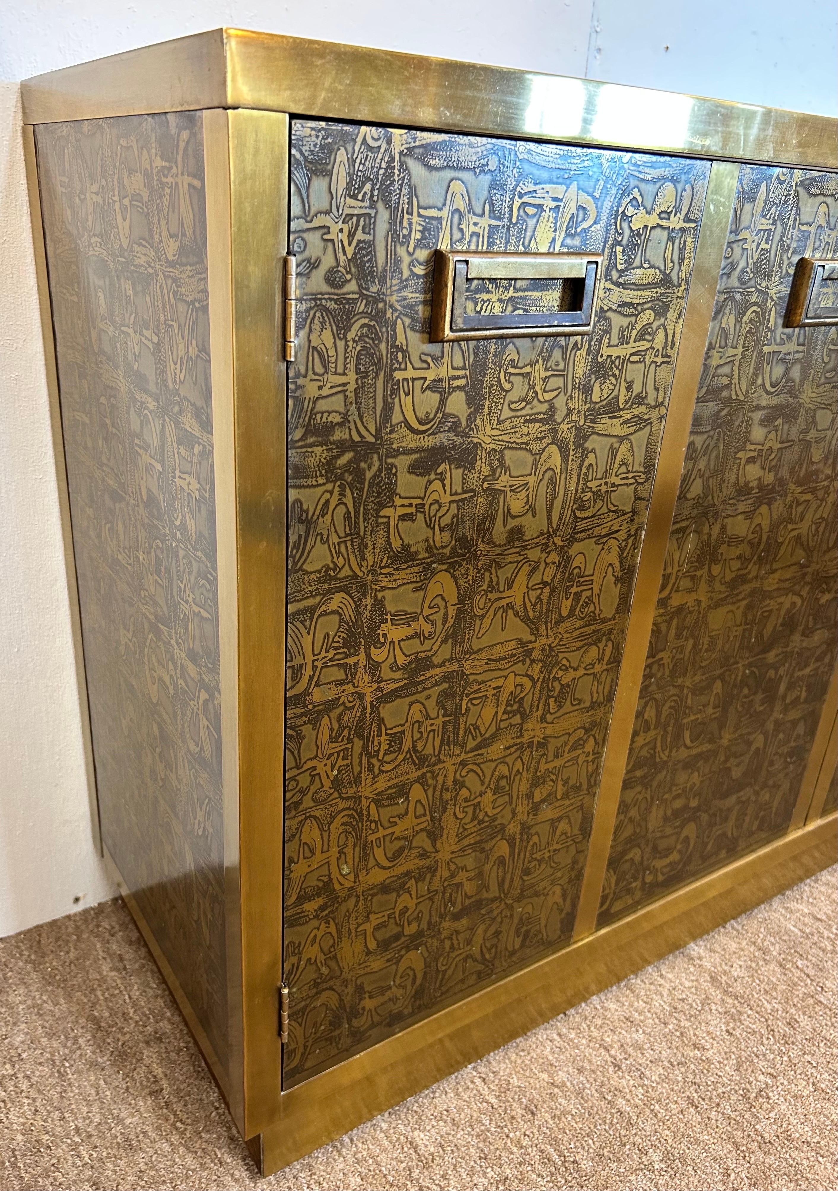 Vintage Bernhard Rohne Mastercraft 1970's Acid Etched Two Door Cabinet Console 9