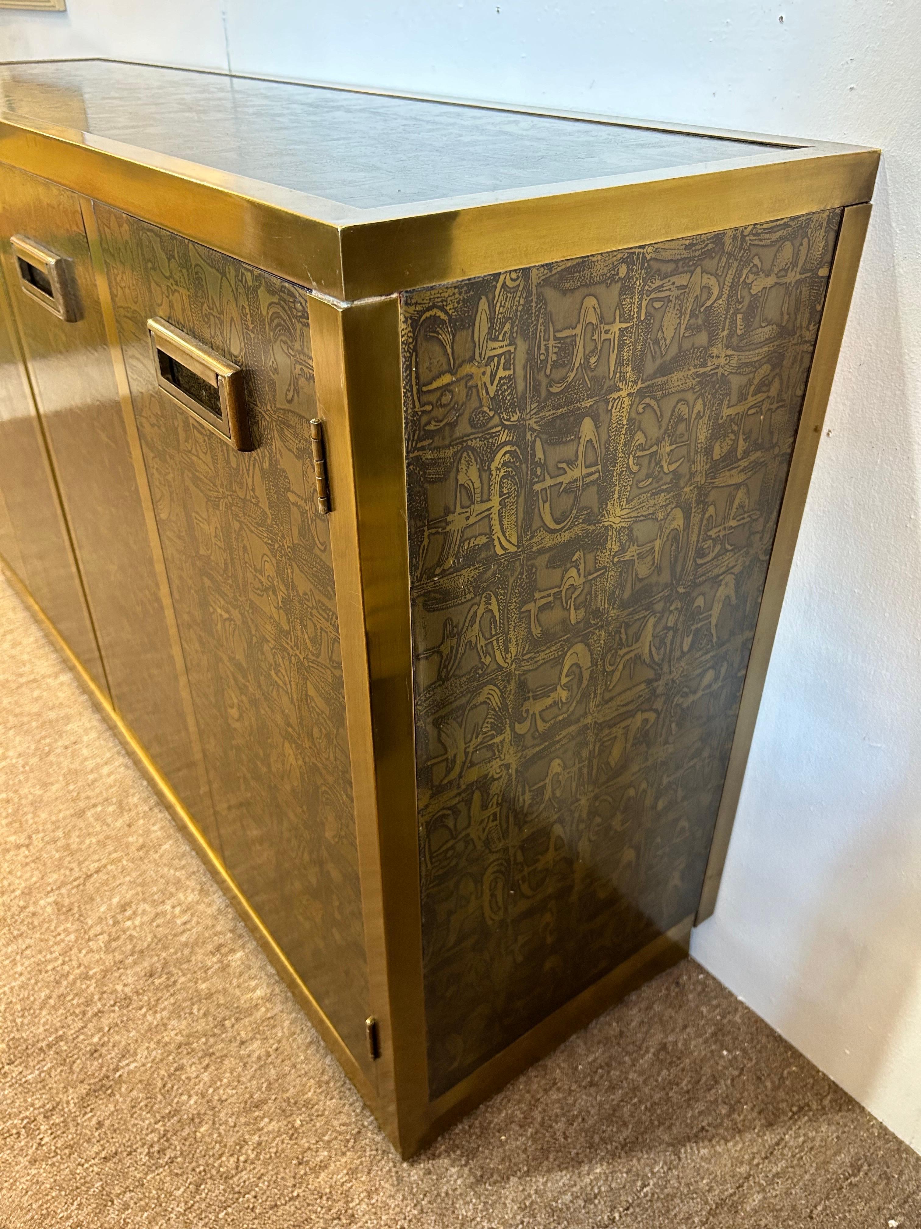Vintage Bernhard Rohne Mastercraft 1970's Acid Etched Two Door Cabinet Console 10