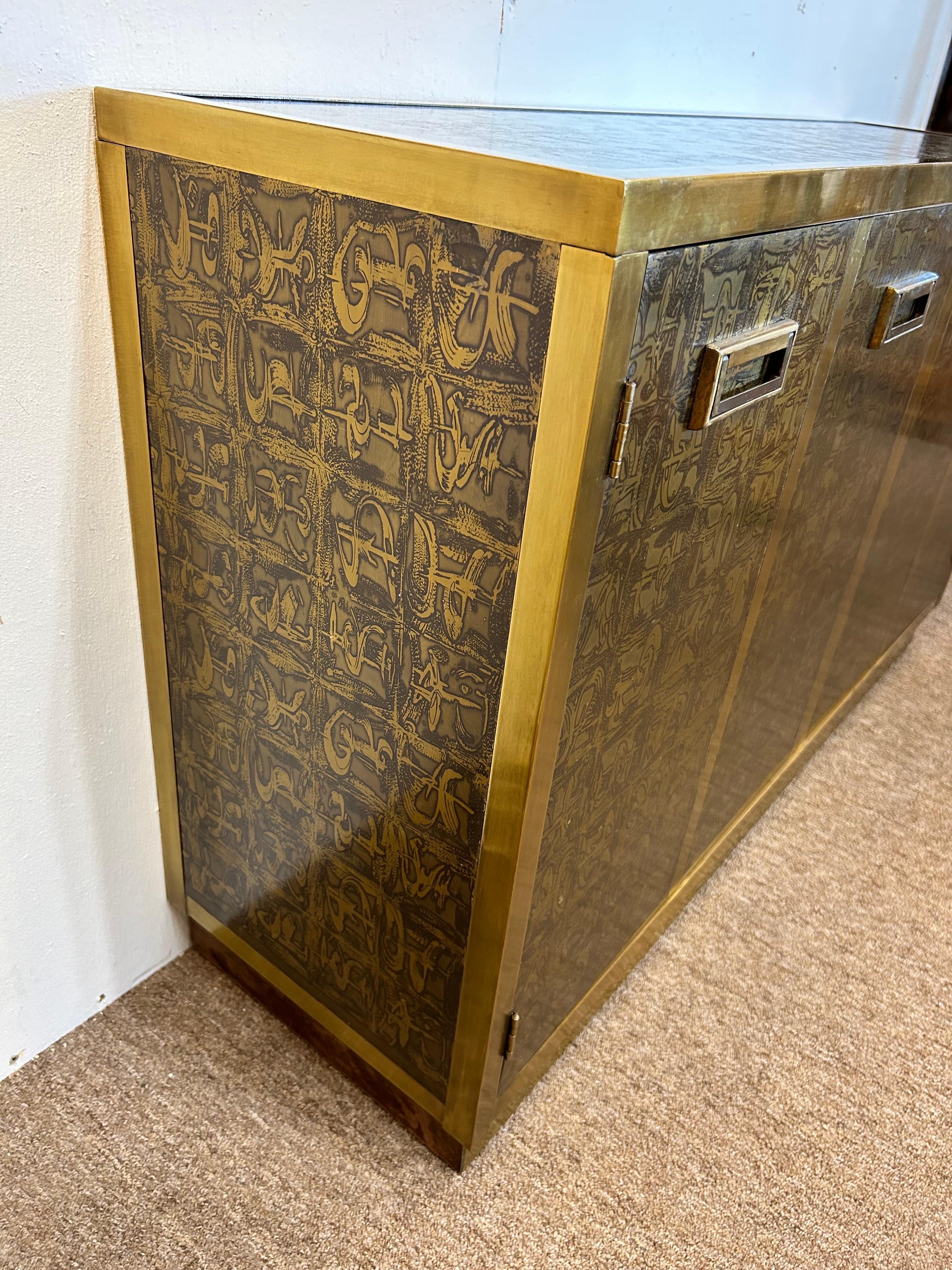 20th Century Vintage Bernhard Rohne Mastercraft 1970's Acid Etched Two Door Cabinet Console