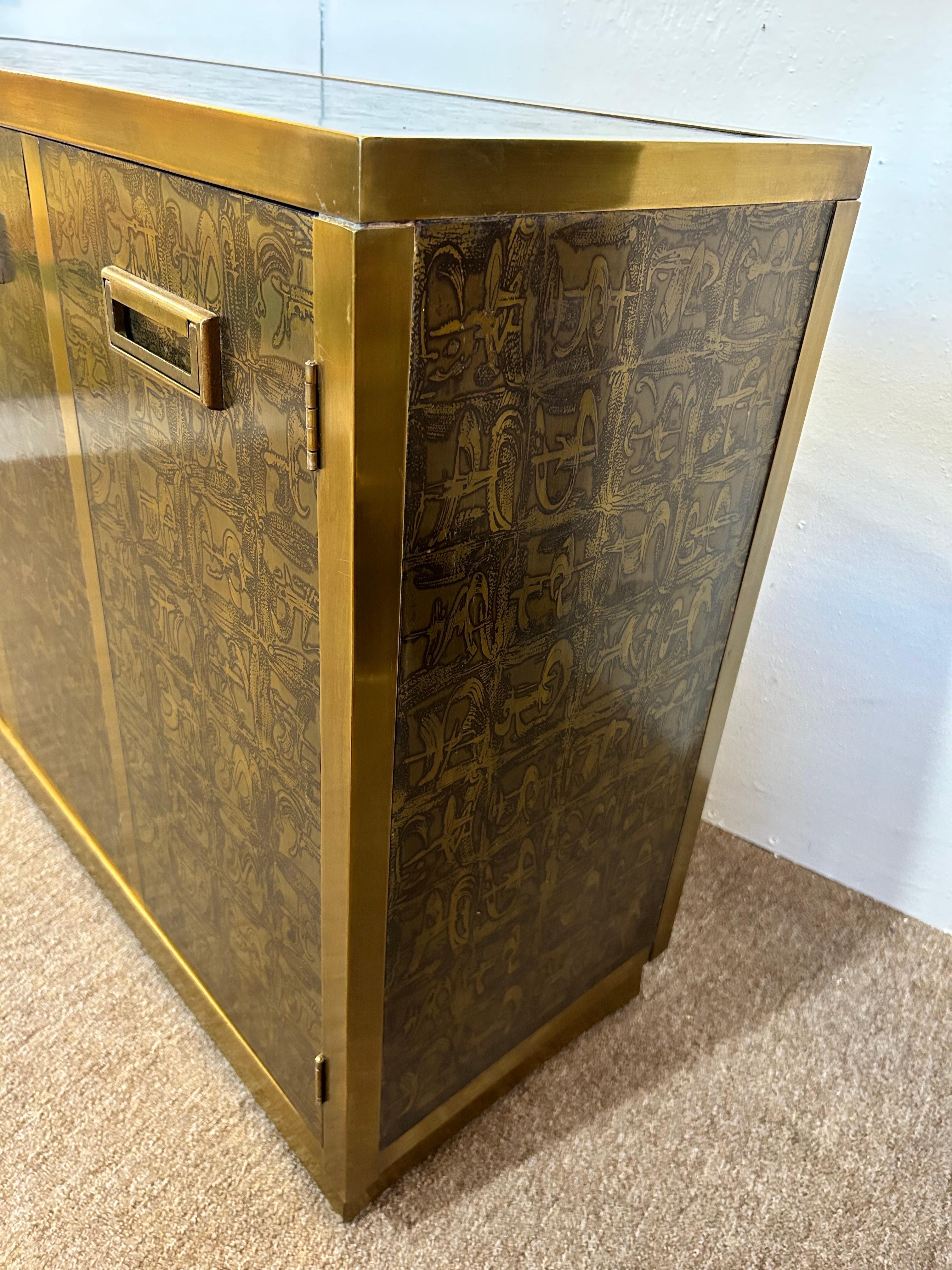 Vintage Bernhard Rohne Mastercraft 1970's Acid Etched Two Door Cabinet Console 2