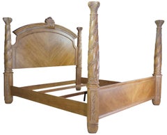 Vintage Bernhardt Athena Collection Oak King Size Poster Bed Frame 4 Post Tuscan