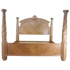 Retro Bernhardt Athena Collection Oak King Size Poster Bed Frame 4 Post Tuscan