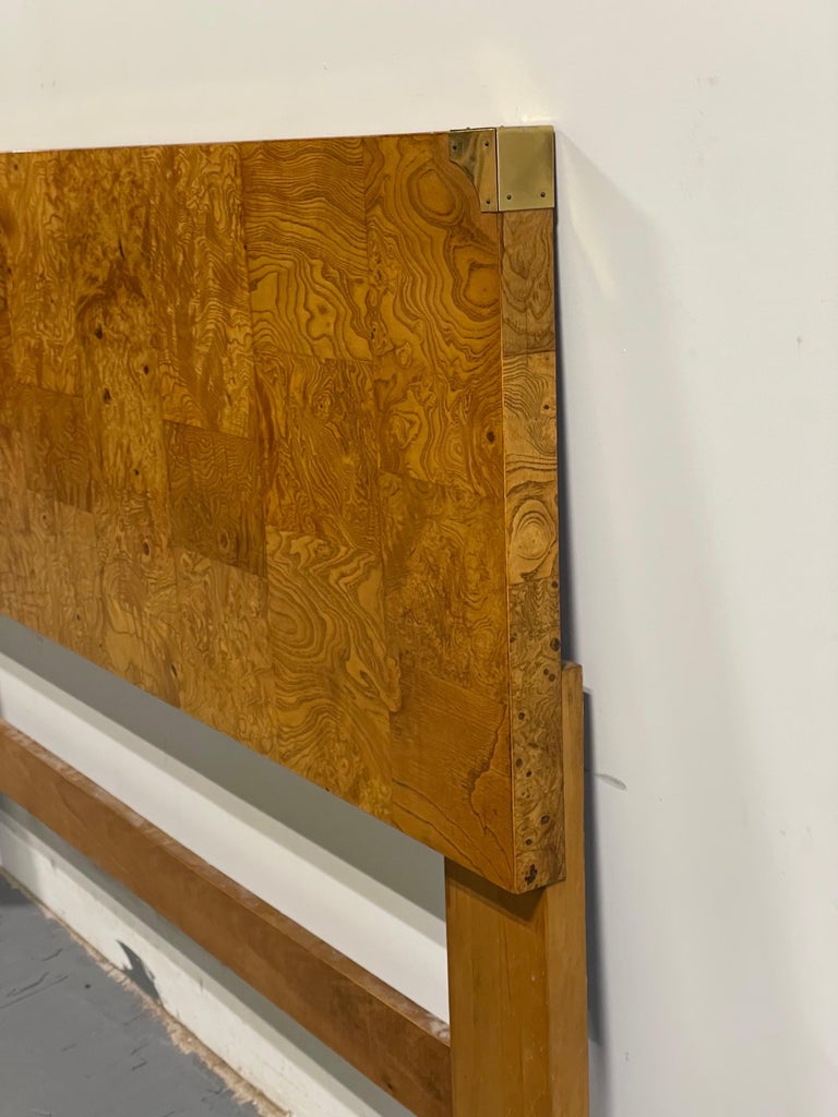 Vintage Bernhardt Burled Patchwork Campaign Headboard Milo Baughman For
