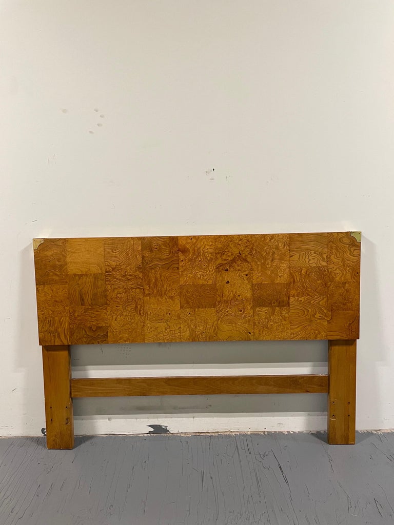 Vintage Bernhardt Burled Patchwork Campaign Headboard Milo Baughman For