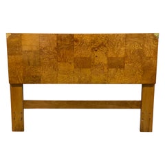 Vintage Bernhardt Burled Patchwork Campaign Headboard Milo Baughman