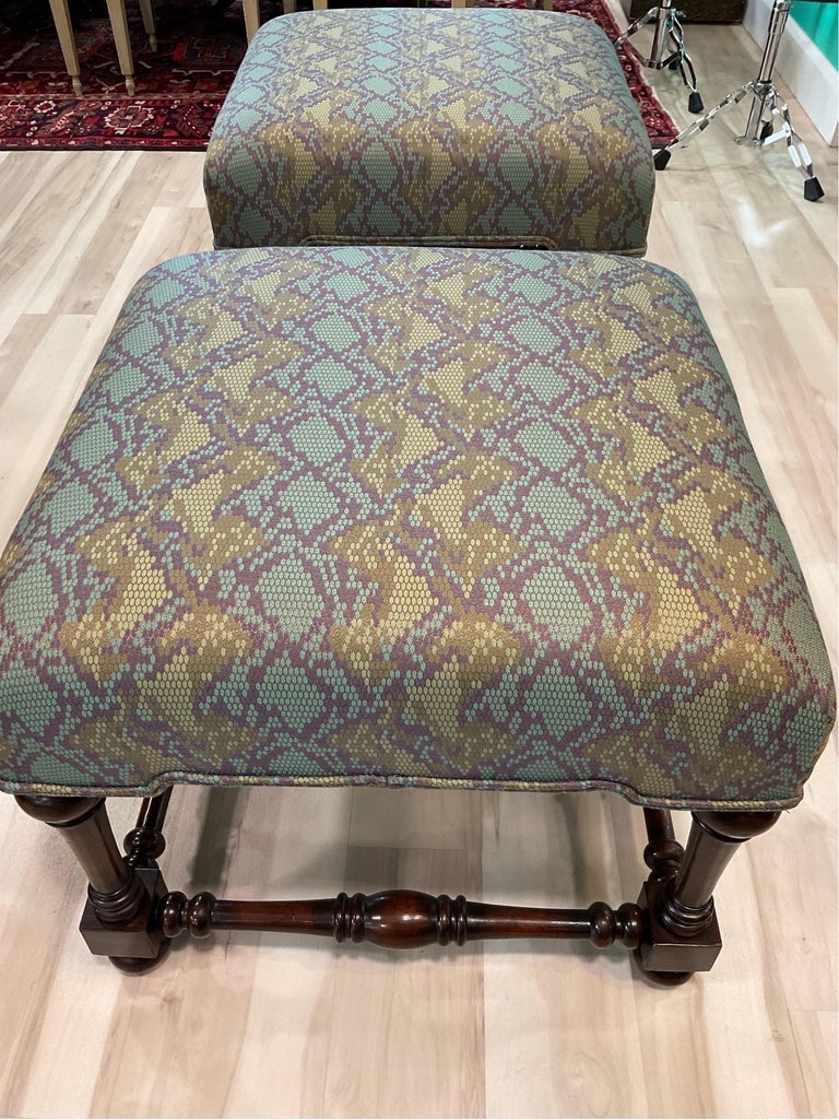 Vintage Bernhardt Furniture Upholstered Ottomans, a Pair For Sale at