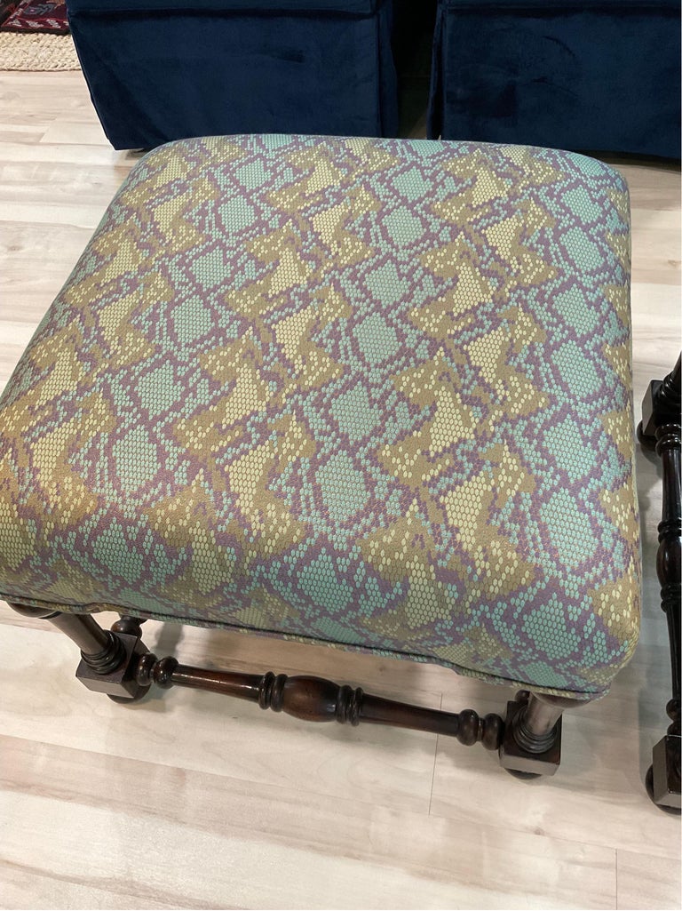 Vintage Bernhardt Furniture Upholstered Ottomans, a Pair For Sale at