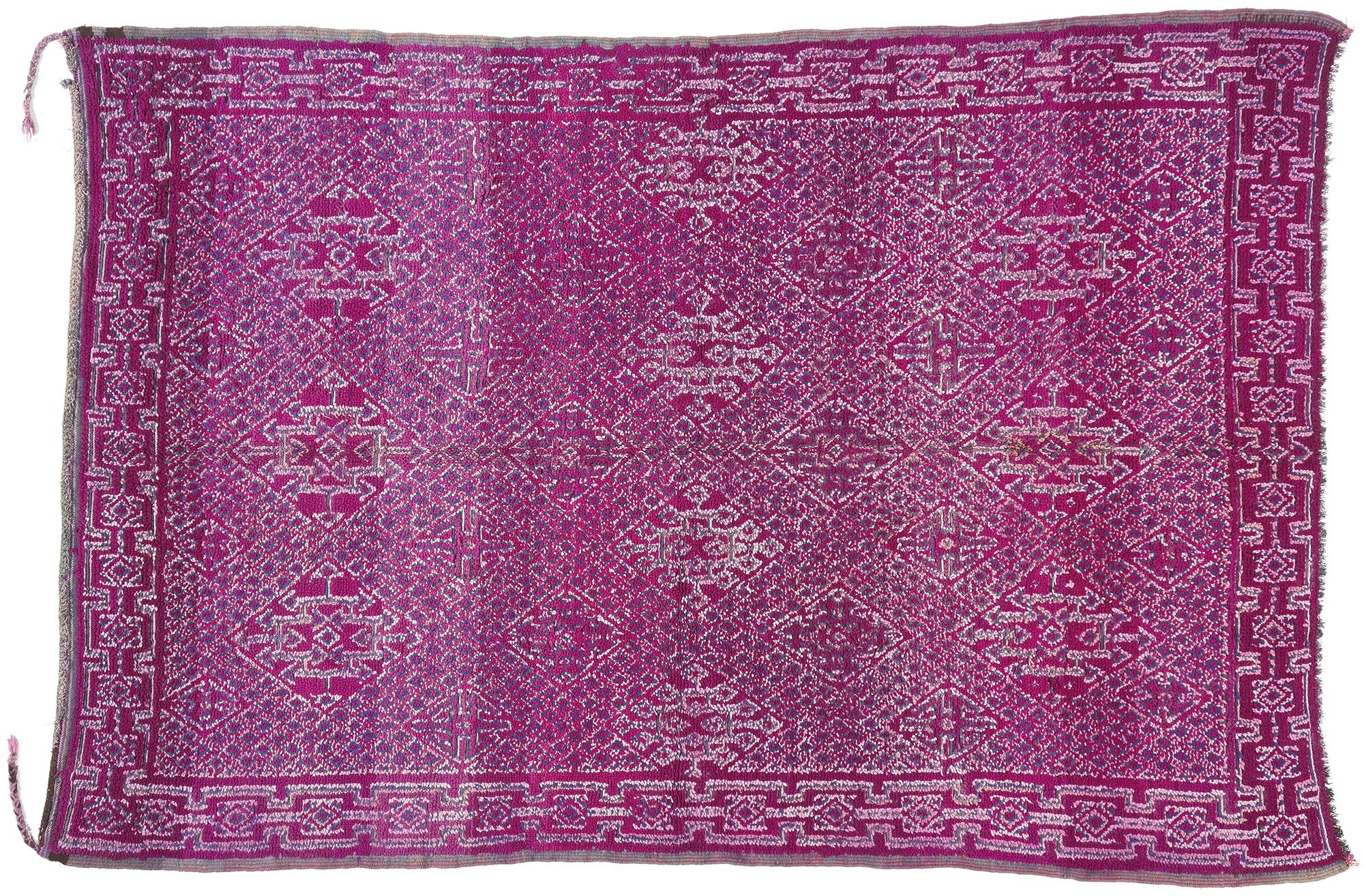 1990’s Colorful Purple Beni MGuild Berber Moroccan Carpet with Modern Style For Sale 3