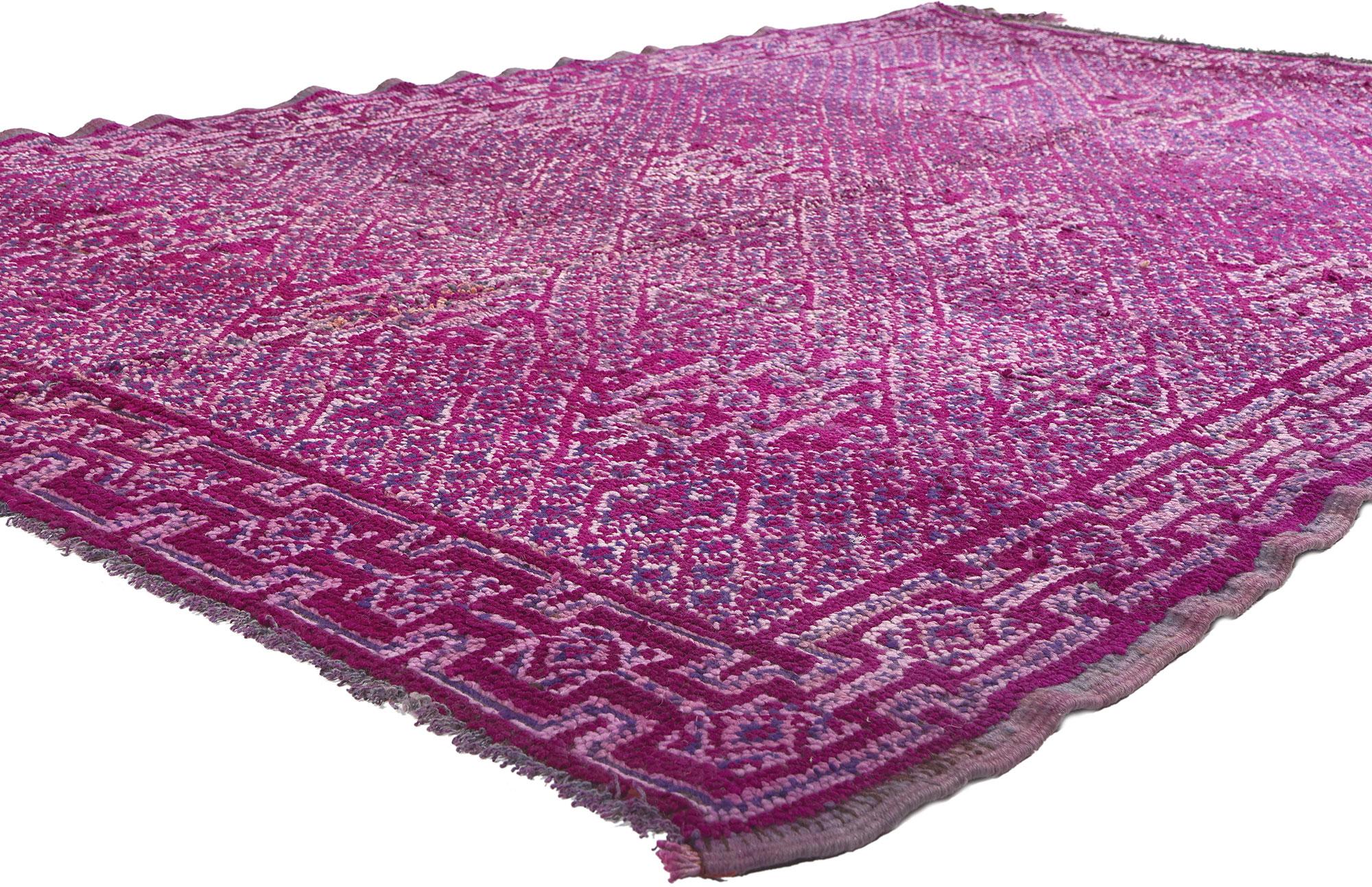 20959 Vintage Purple Beni MGuild Moroccan Rug, 06'01 x 09'04. Crafted by the skilled hands of Berber women from the Ait M'Guild tribe in the Atlas Mountains of Morocco, Beni Mguild rugs are celebrated for their high-quality wool and intricate