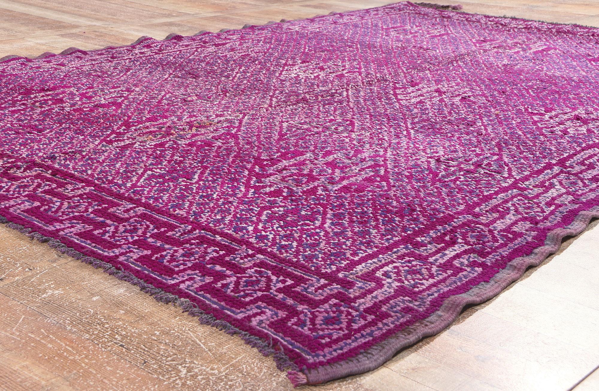 Wool 1990’s Colorful Purple Beni MGuild Berber Moroccan Carpet with Modern Style For Sale