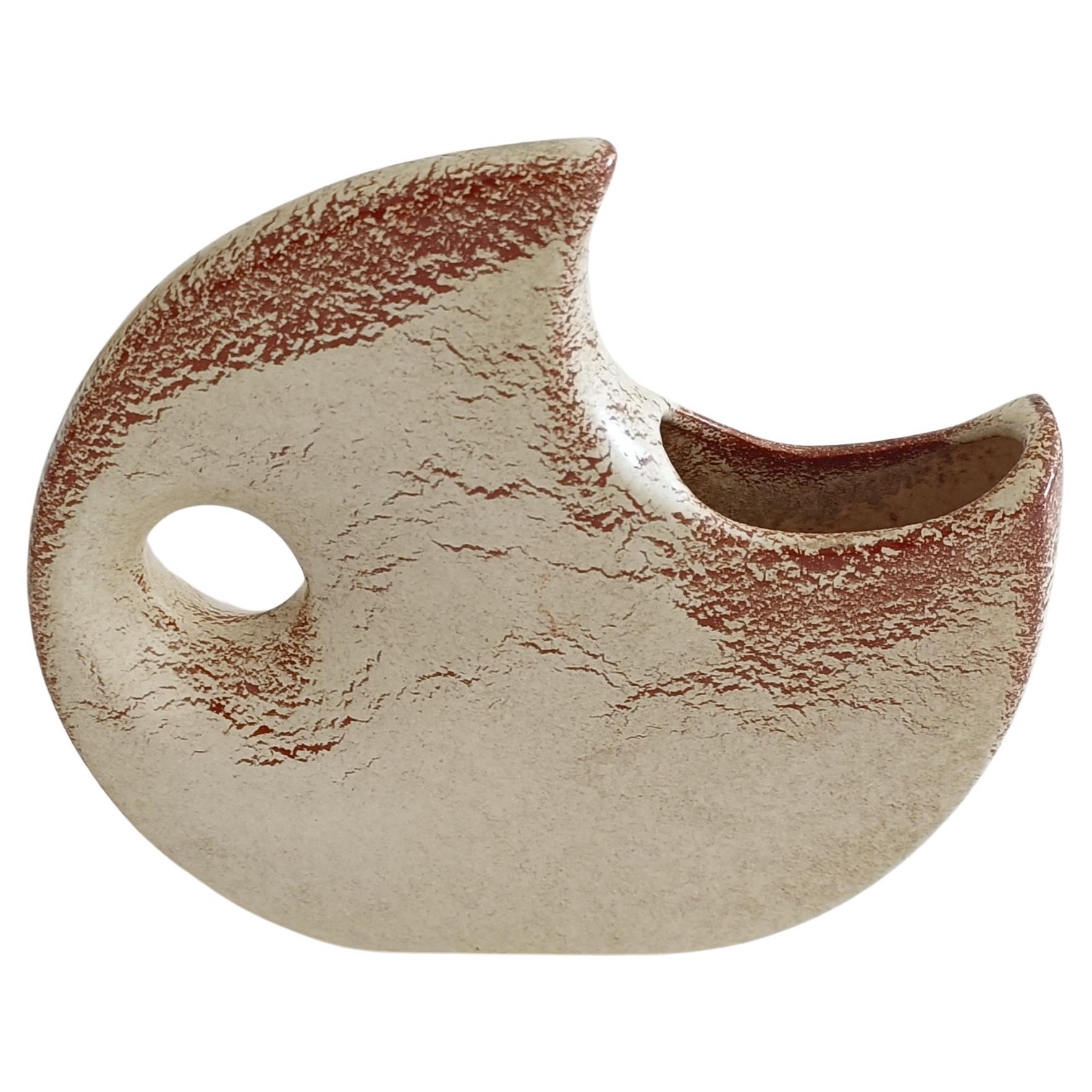 Smaltato Brocca a forma di luna in ceramica vintage di Bertoncello di Roberto Rigon, Italia, anni '60