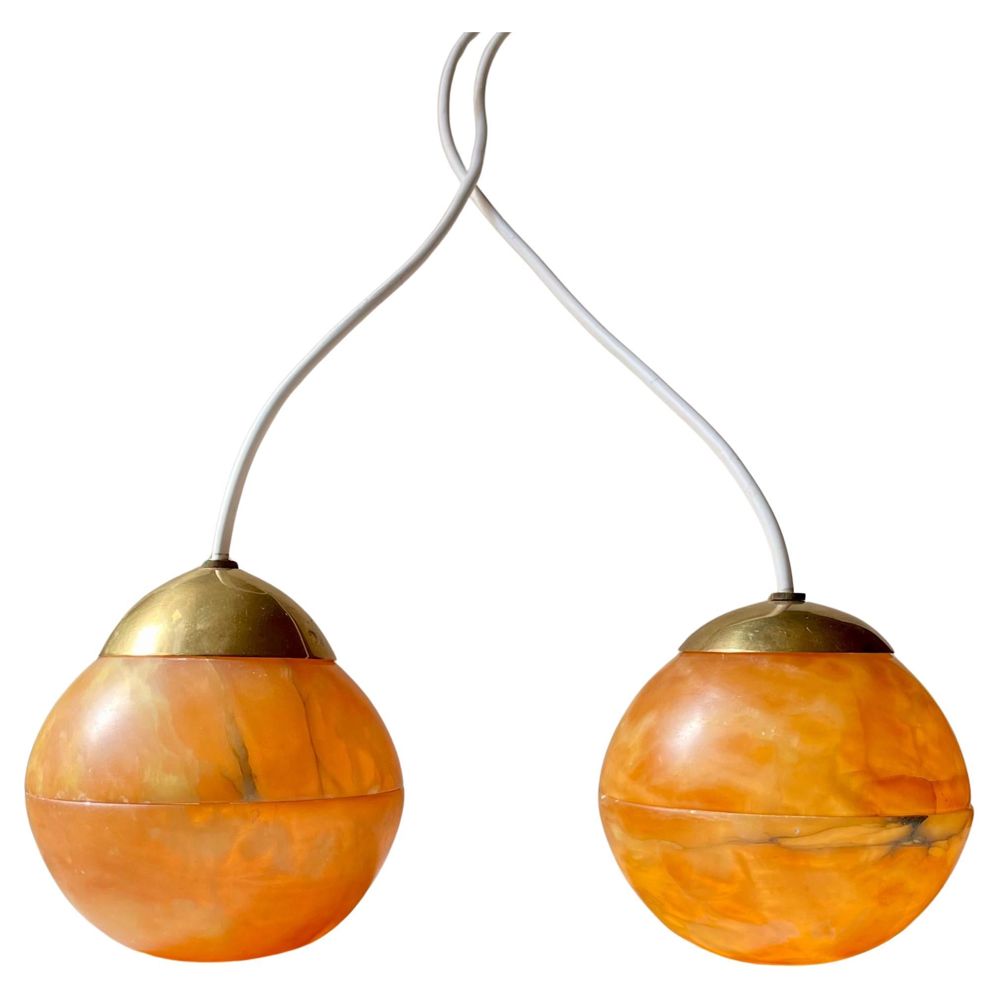 Vintage Bespoke Italian 'Sun' Pendant Lamps in Translucent Alabaster & Brass For Sale