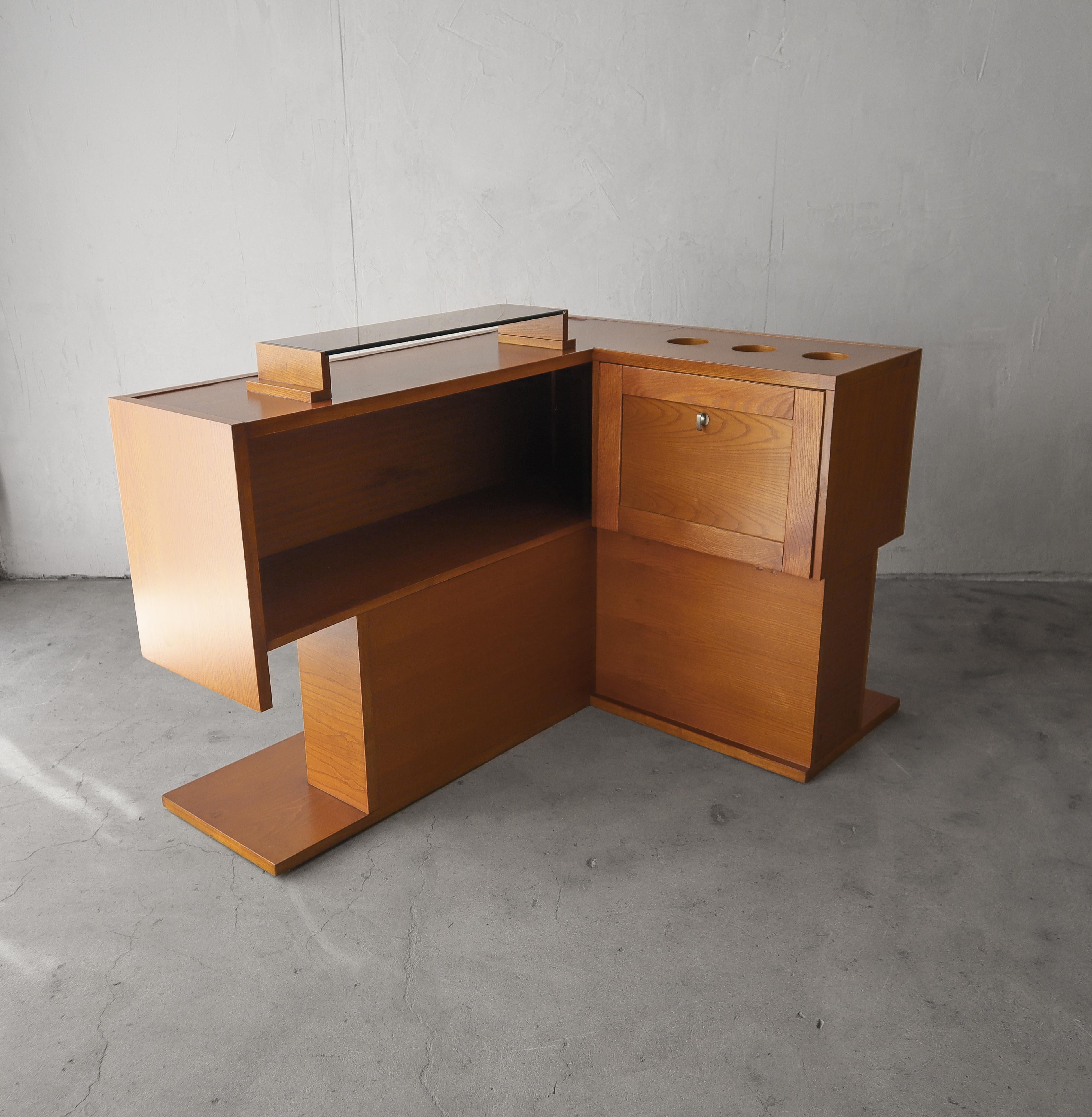 20th Century Vintage Bespoke Oak Bar with Wall Unit