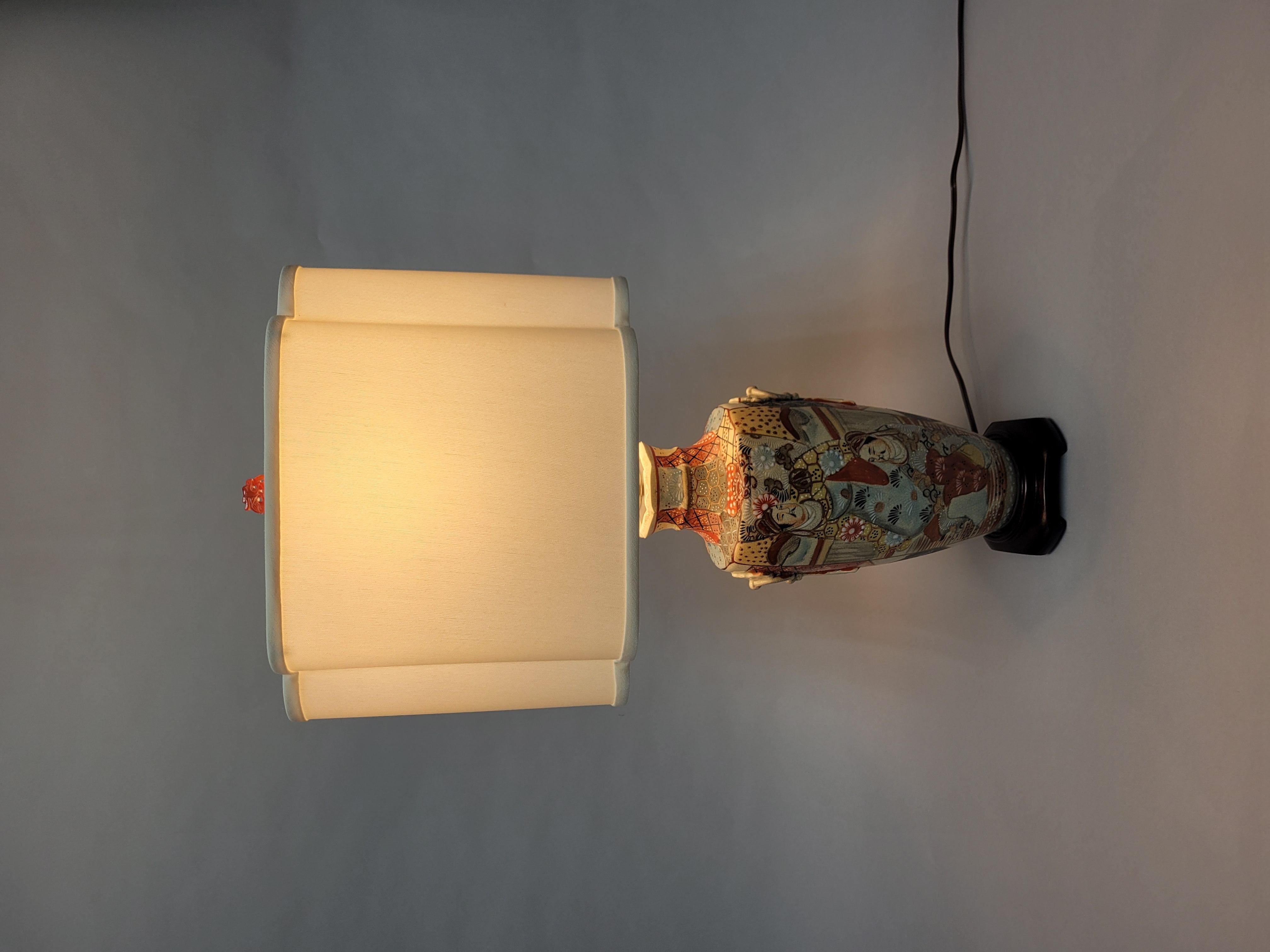 A vintage piece of Satsuma-yaki custom mounted and electrified into a table lamp.

Satsuma ware, or 