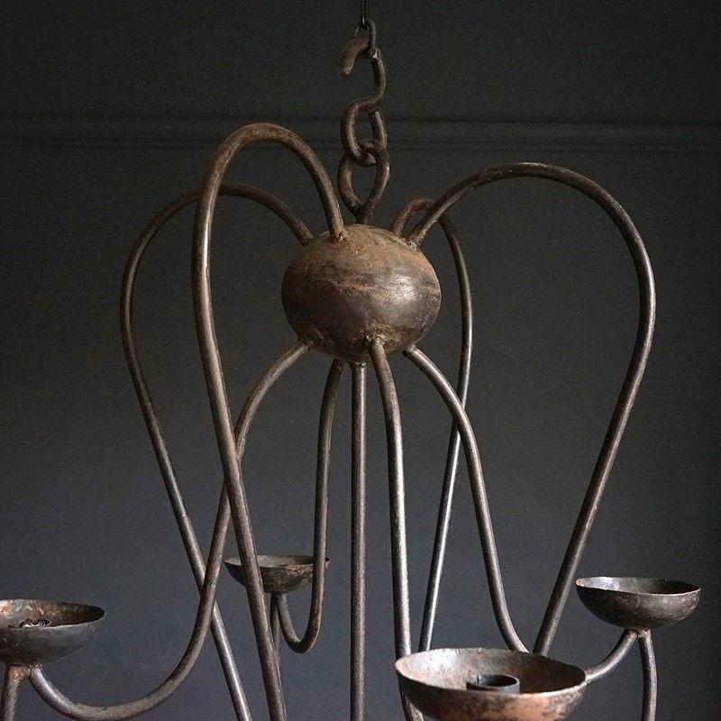 Space Age Vintage Bespoke Wrought Iron Candle Chandelier, c. 1950s