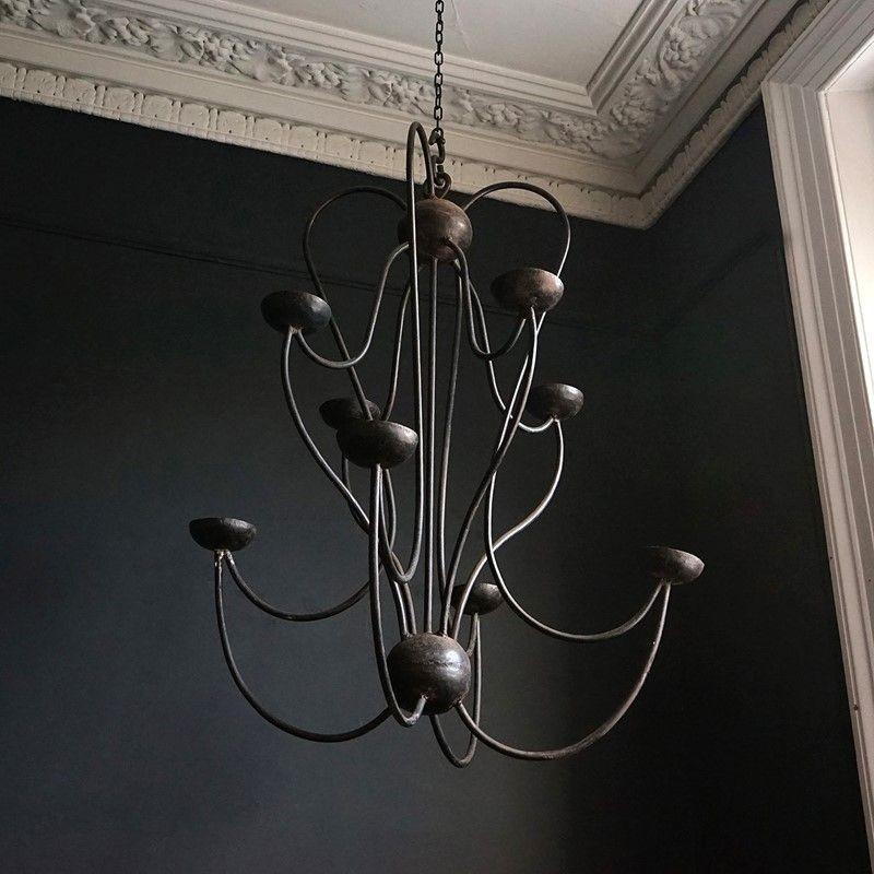 Mid-20th Century Vintage Bespoke Wrought Iron Candle Chandelier, c. 1950s