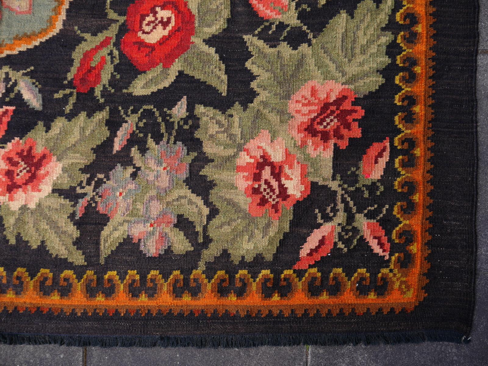 Hand-Woven Vintage Bessarabian Kilim Flat Weave Rug