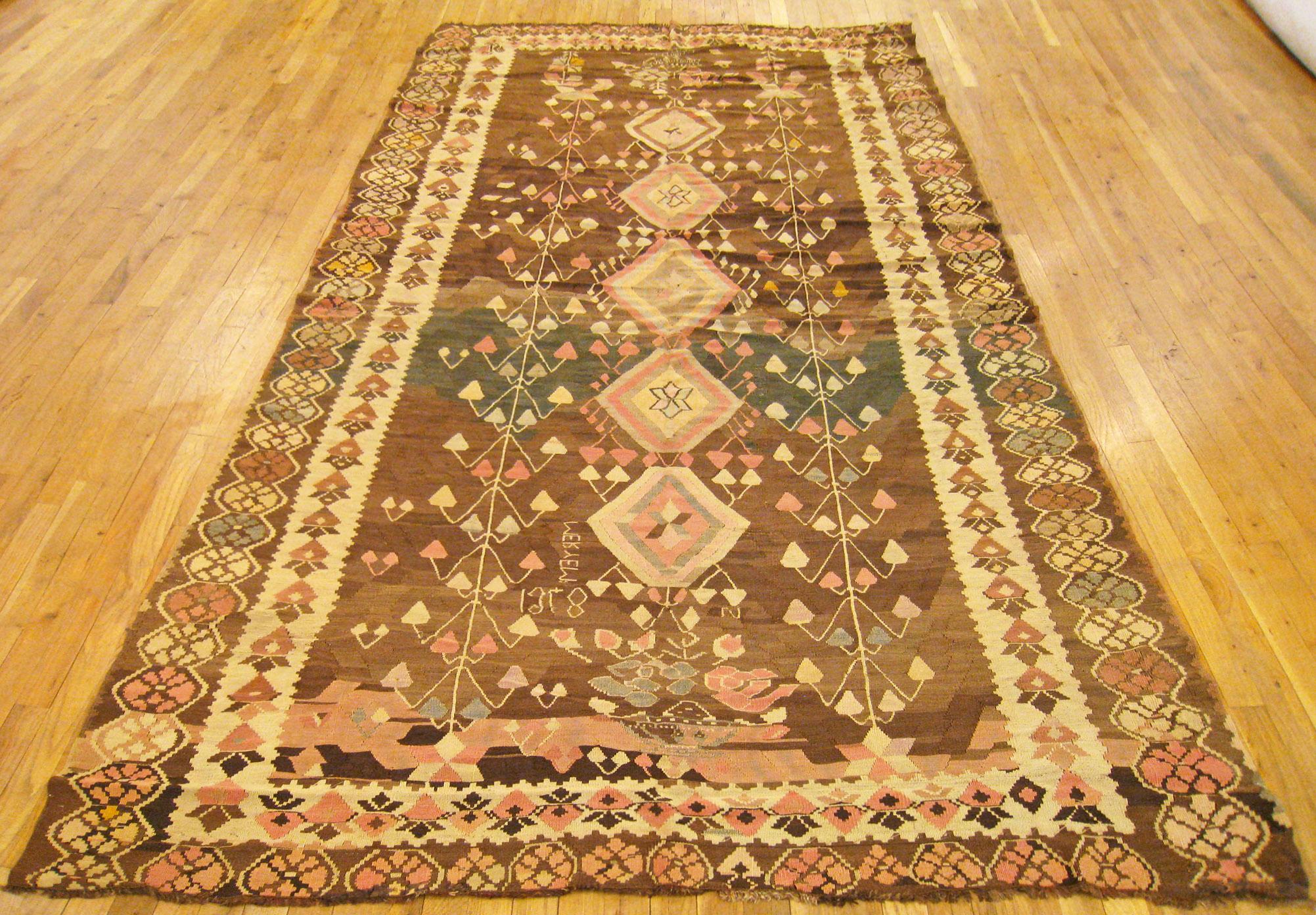 European Vintage Bessarabian Kilim Flatweave Rug, in Gallery Size, w/ Repeating Geometric For Sale