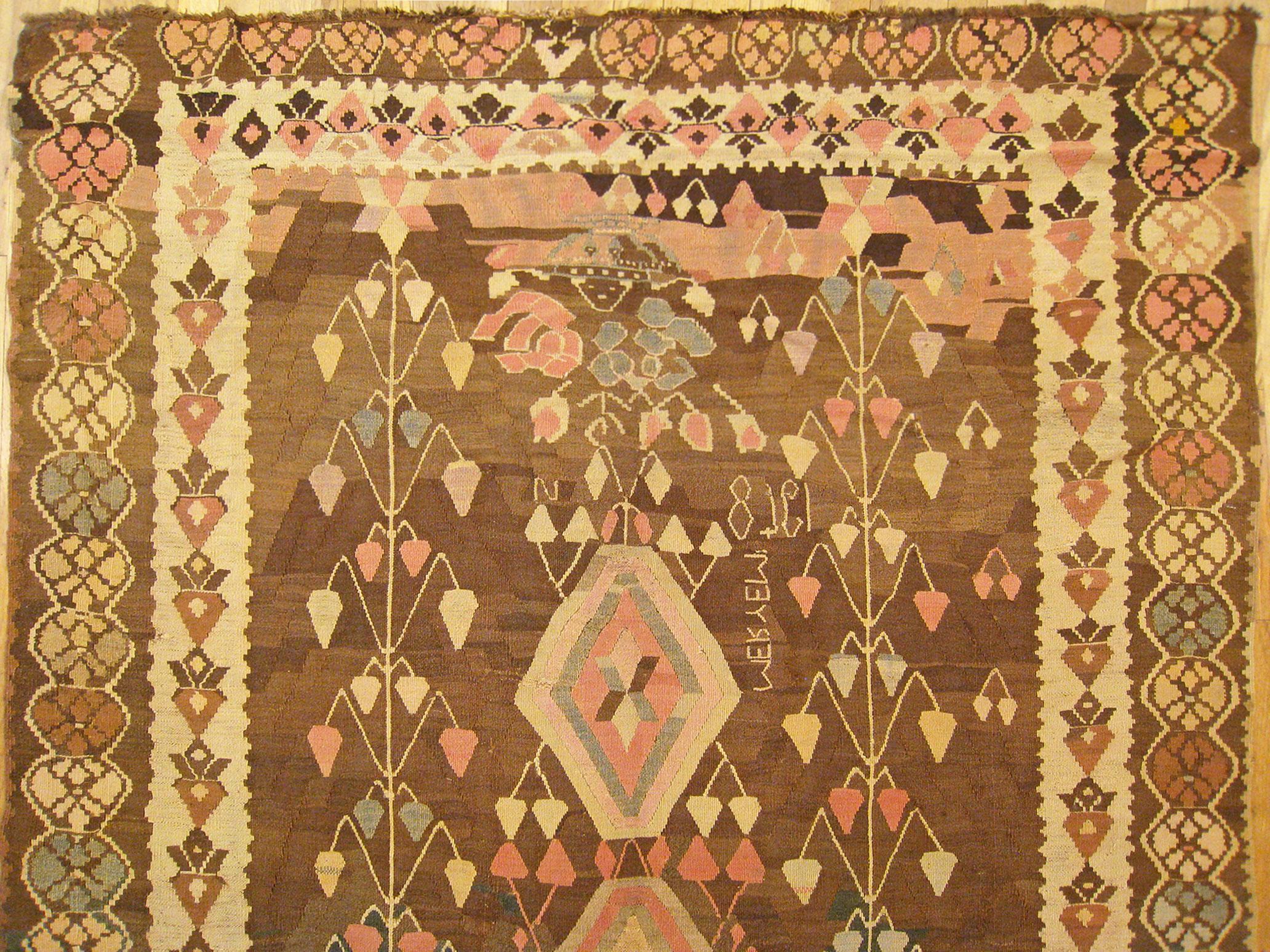 Wool Vintage Bessarabian Kilim Flatweave Rug, in Gallery Size, w/ Repeating Geometric For Sale