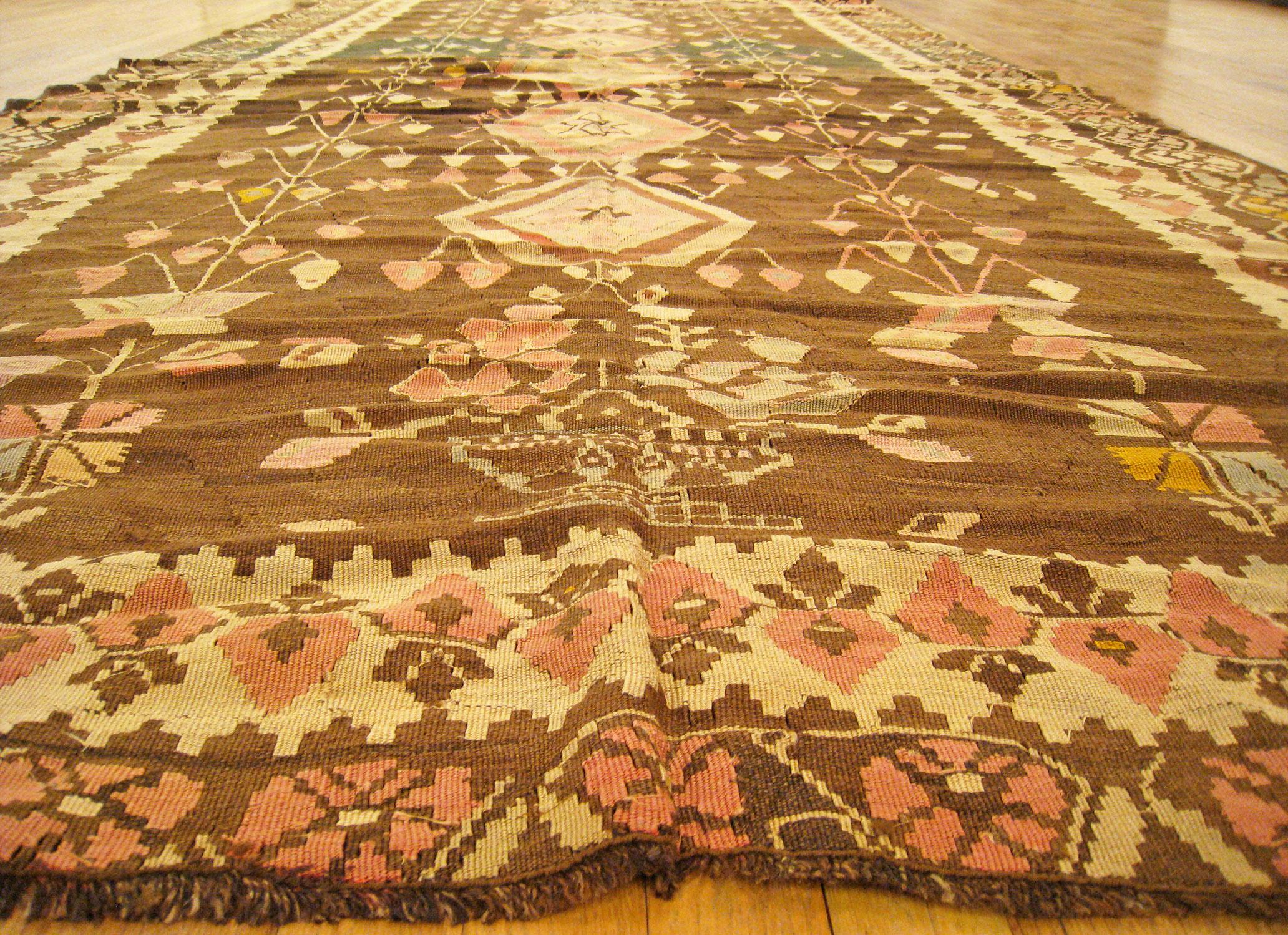Vintage Bessarabian Kilim Flatweave Rug, in Gallery Size, w/ Repeating Geometric For Sale 2