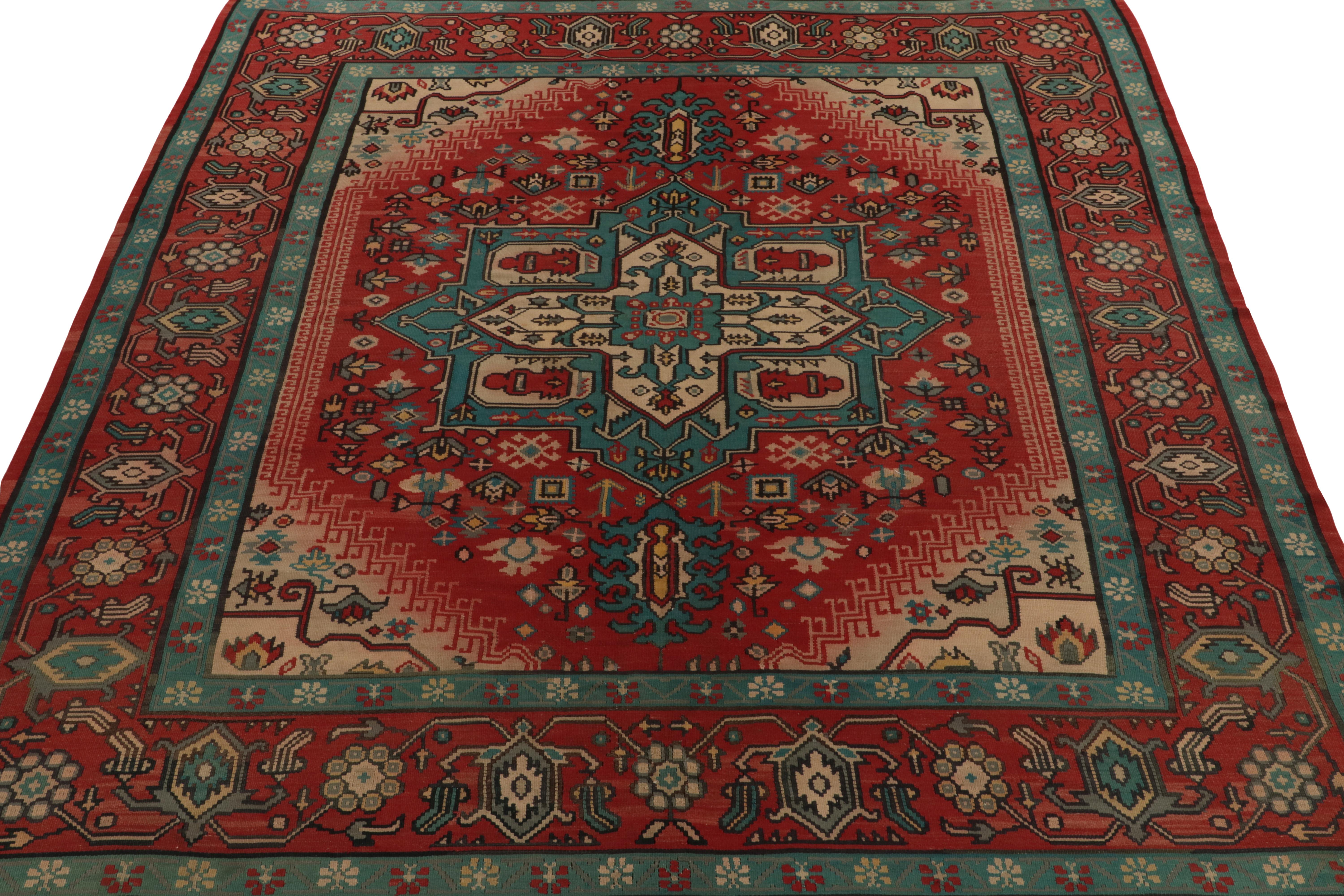 Turkish Vintage Bessarabian Kilim in Red &  Blue Medallion Floral Pattern by Rug & Kilim For Sale