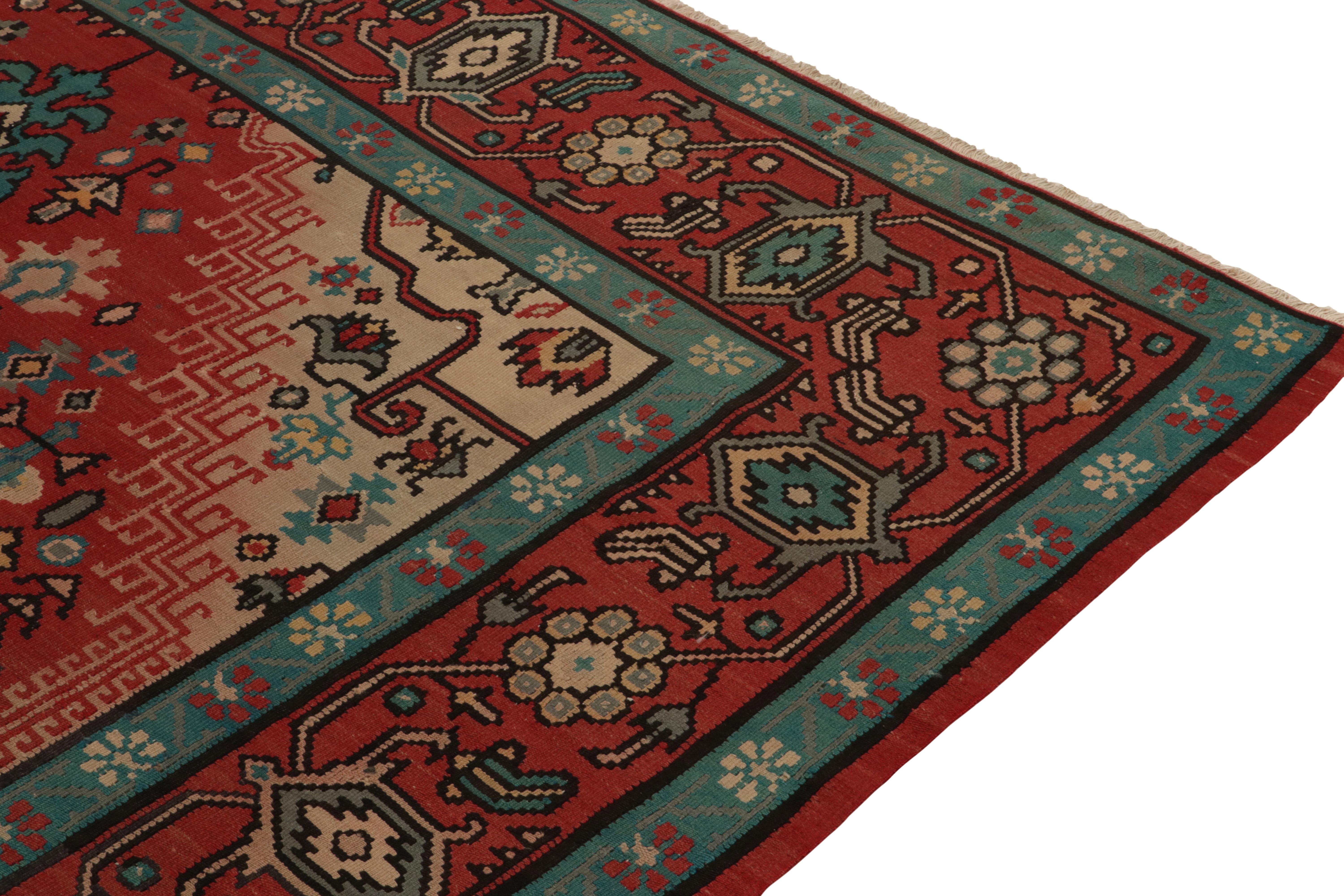 Vintage Bessarabian Kilim in Red &  Blue Medallion Floral Pattern by Rug & Kilim In Good Condition For Sale In Long Island City, NY