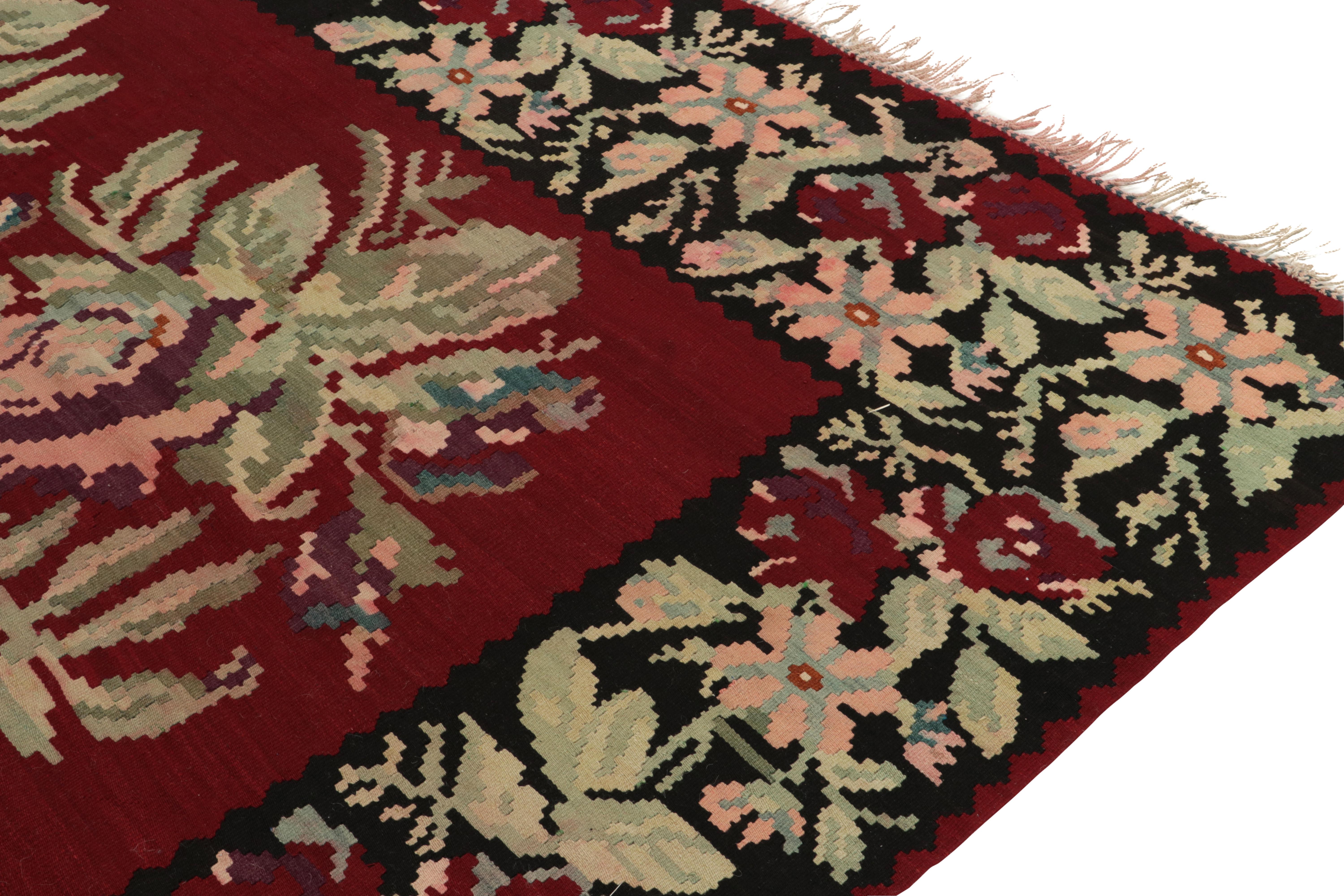 Vintage Bessarabian Kilim in Red with Green Pink Floral Pattern by Rug & Kilim In Good Condition For Sale In Long Island City, NY