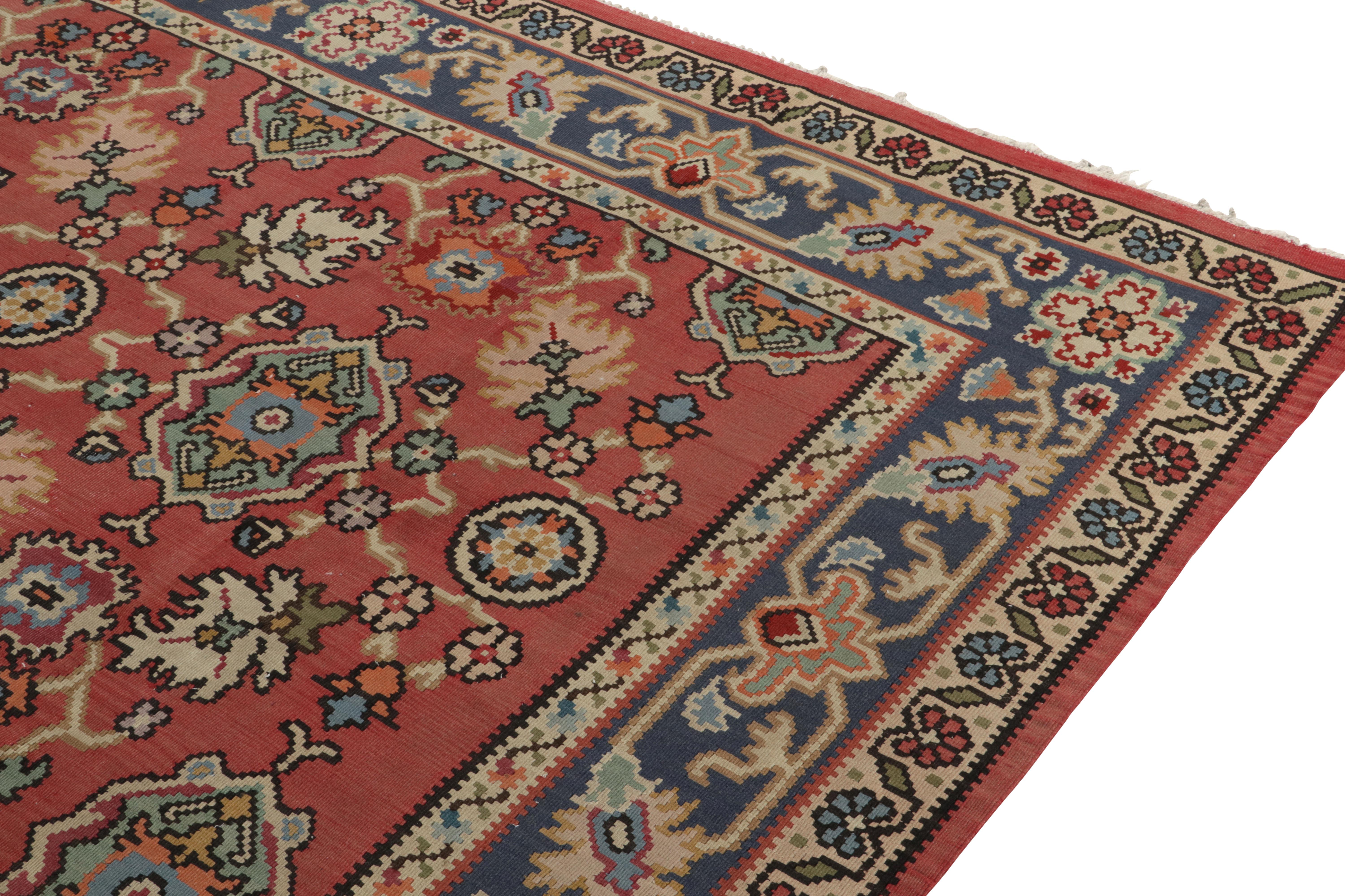 Hand-Knotted Vintage Bessarabian Kilim in Red with Teal Floral Patterns by Rug & Kilim For Sale