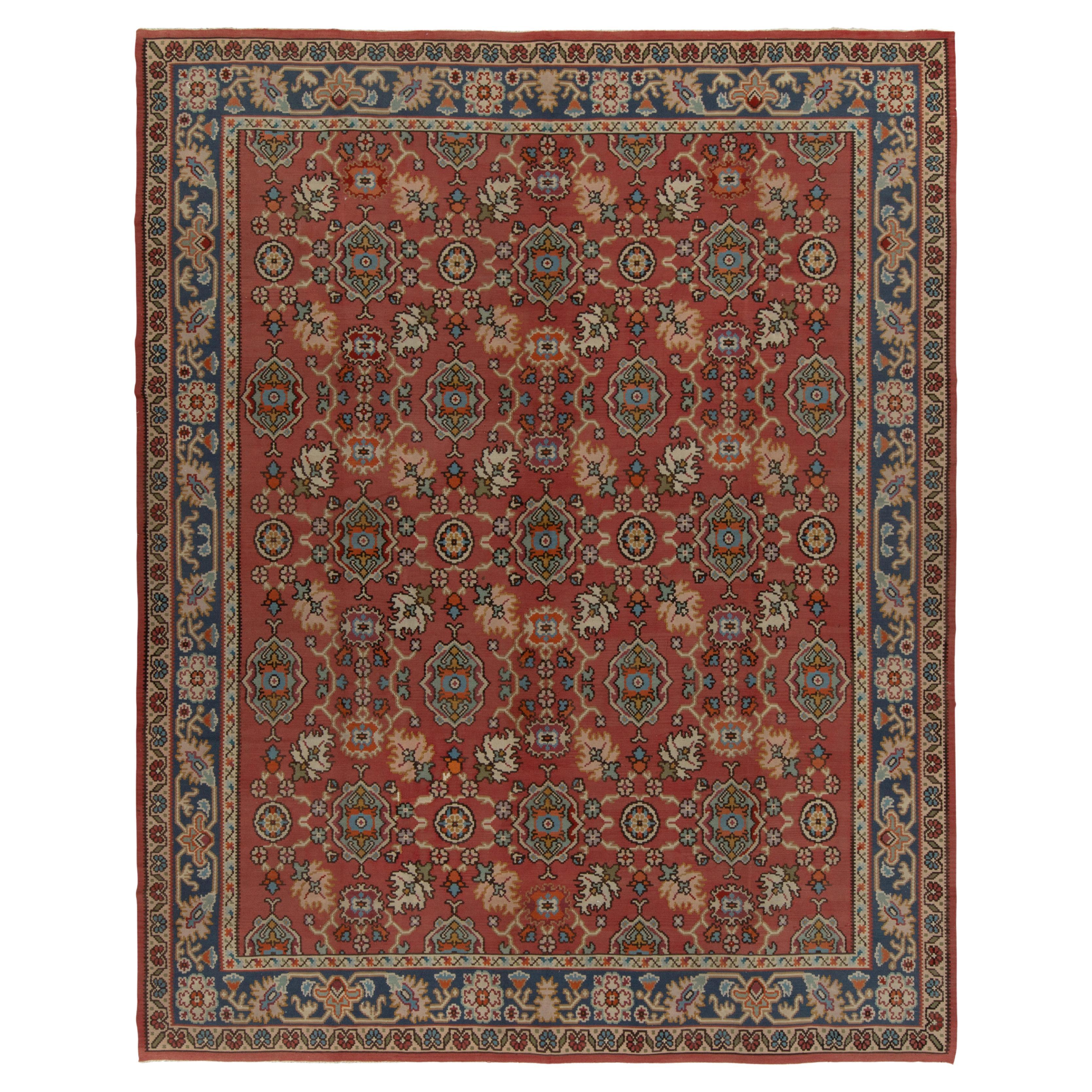 Vintage Bessarabian Kilim in Red with Teal Floral Patterns by Rug & Kilim