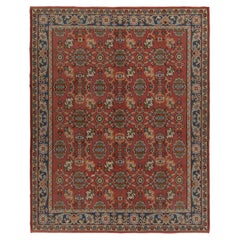 Retro Bessarabian Kilim in Red with Teal Floral Patterns by Rug & Kilim