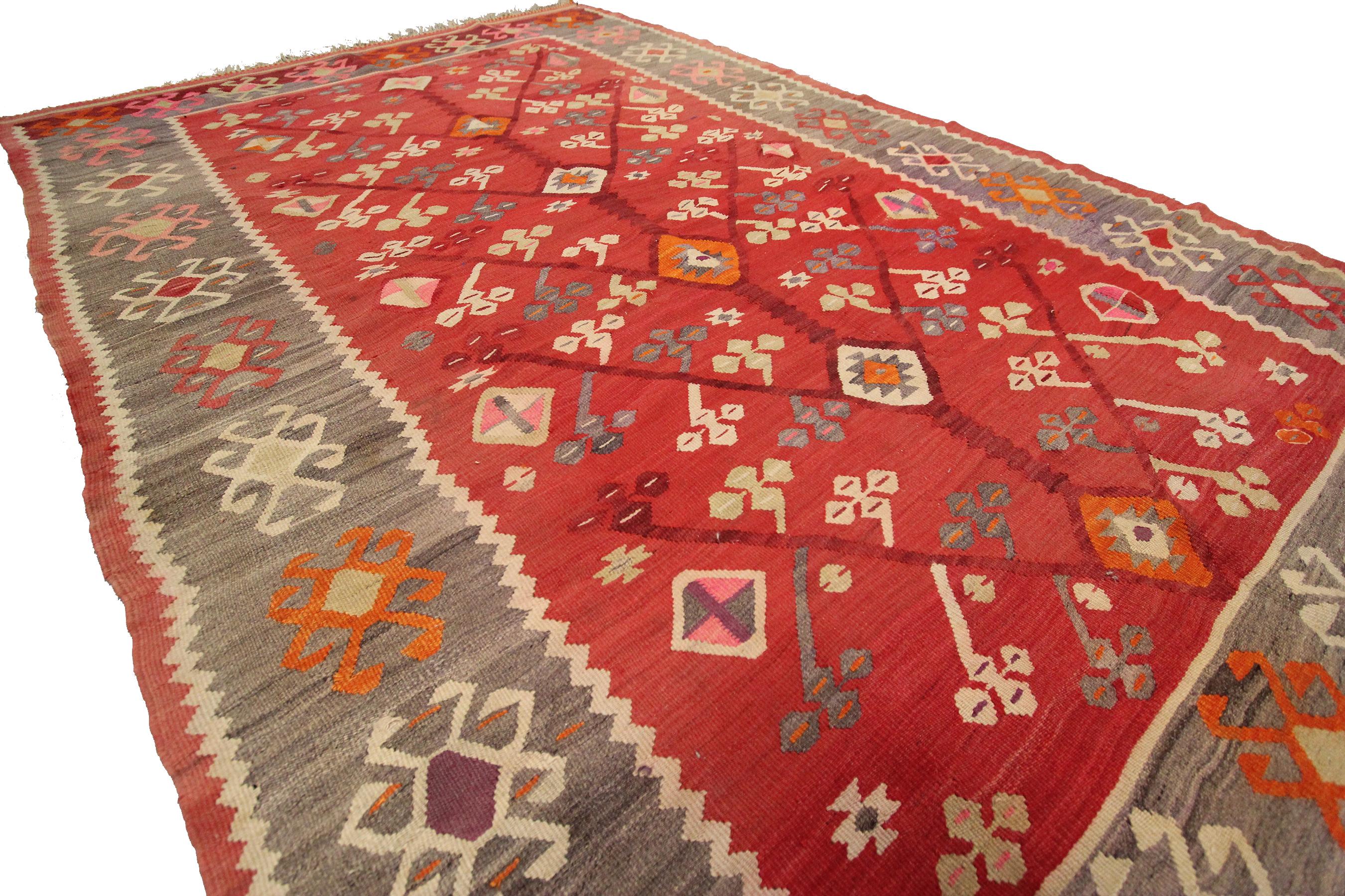 Vintage Bessarabian Kilim Rug Handwoven Teppich Tribal Geometric Overall 

5'10