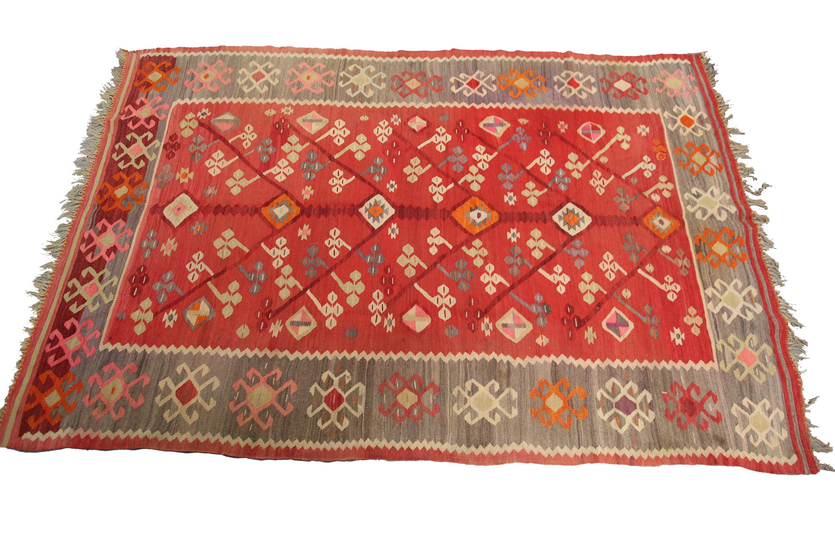 Sud-asiatique Vintage Bessarabian Kilim Rug Handwoven rug Tribal Geometric Rug 6x9 178cmx267cm en vente