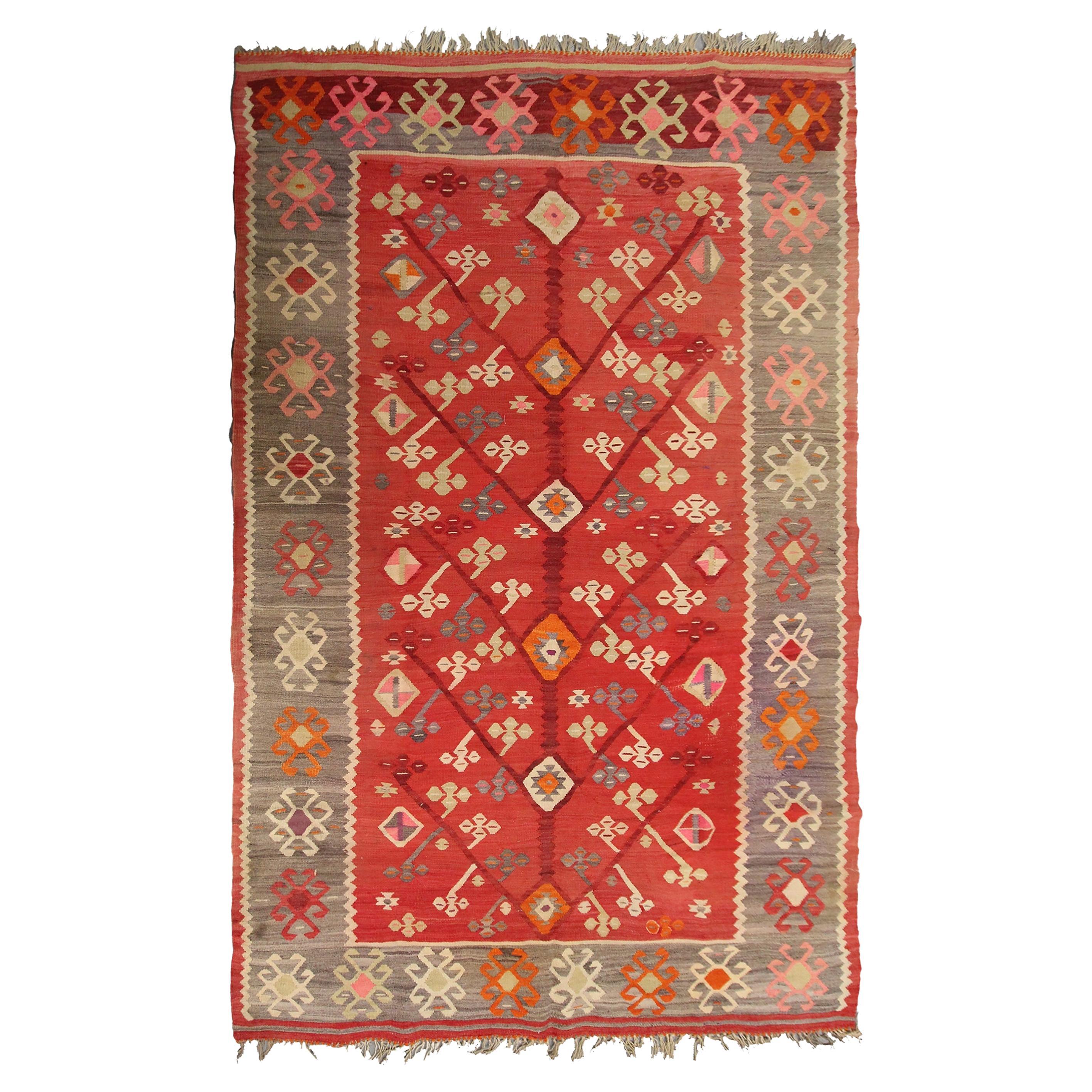 Vintage Bessarabian Kilim Rug Handwoven rug Tribal Geometric Rug 6x9 178cmx267cm For Sale
