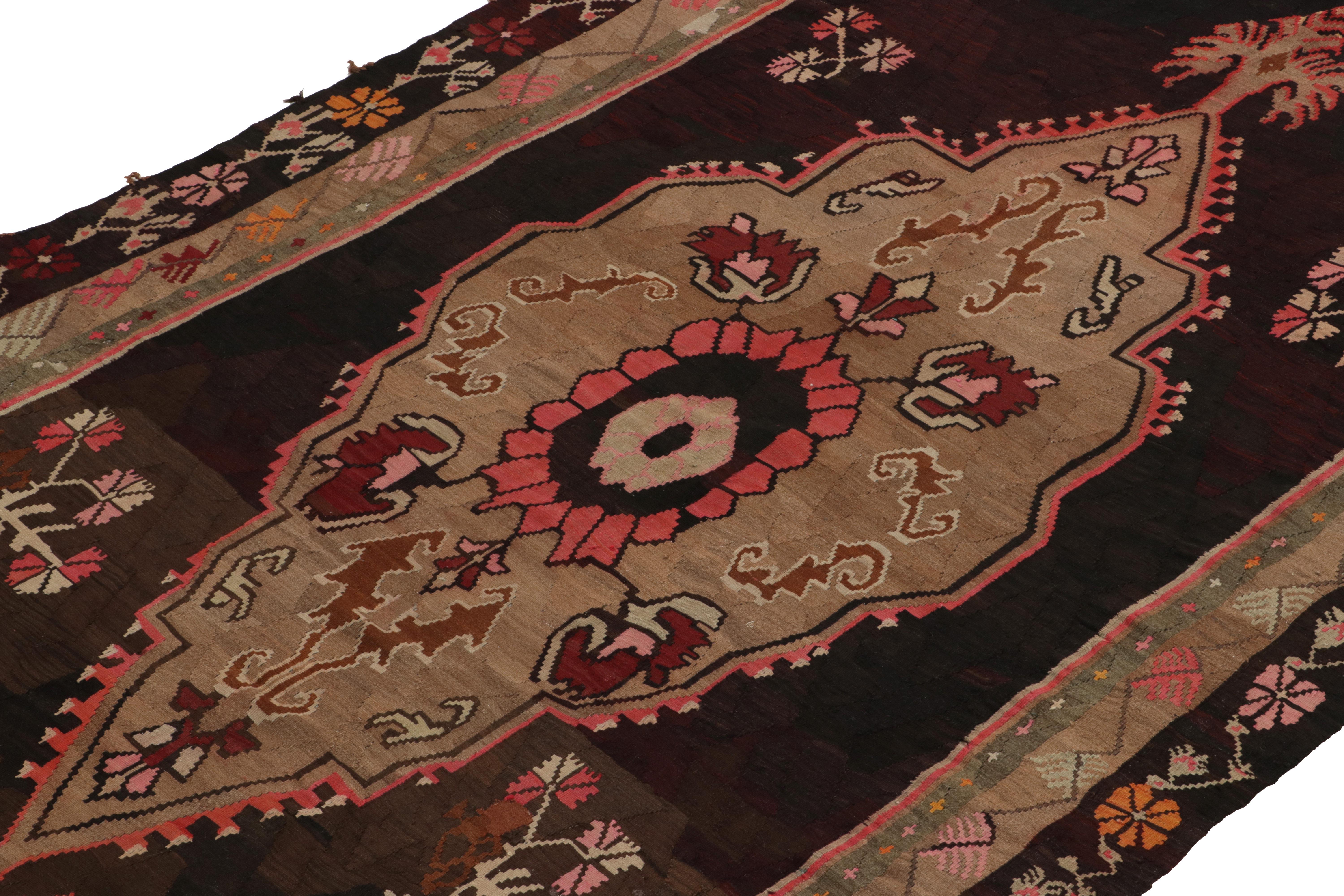 Turkish Vintage Bessarabian Kilim Rug in Beige, Brown Floral Medallion by Rug & Kilim For Sale