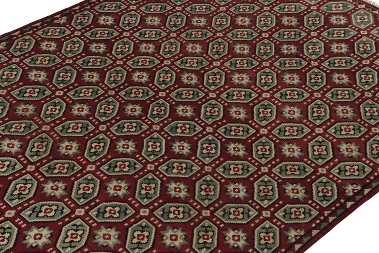 Hand-Knotted Vintage Bessarabian Kilim Rug in Red, Blue and White Geometric Pattern For Sale