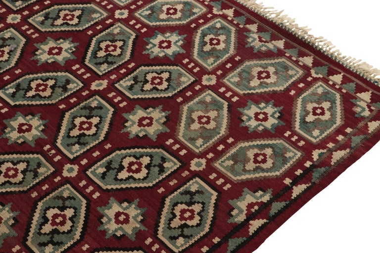 Vintage Bessarabian Kilim Rug in Red, Blue and White Geometric Pattern In Good Condition For Sale In Long Island City, NY