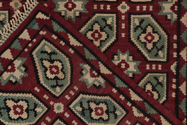 Mid-20th Century Vintage Bessarabian Kilim Rug in Red, Blue and White Geometric Pattern For Sale